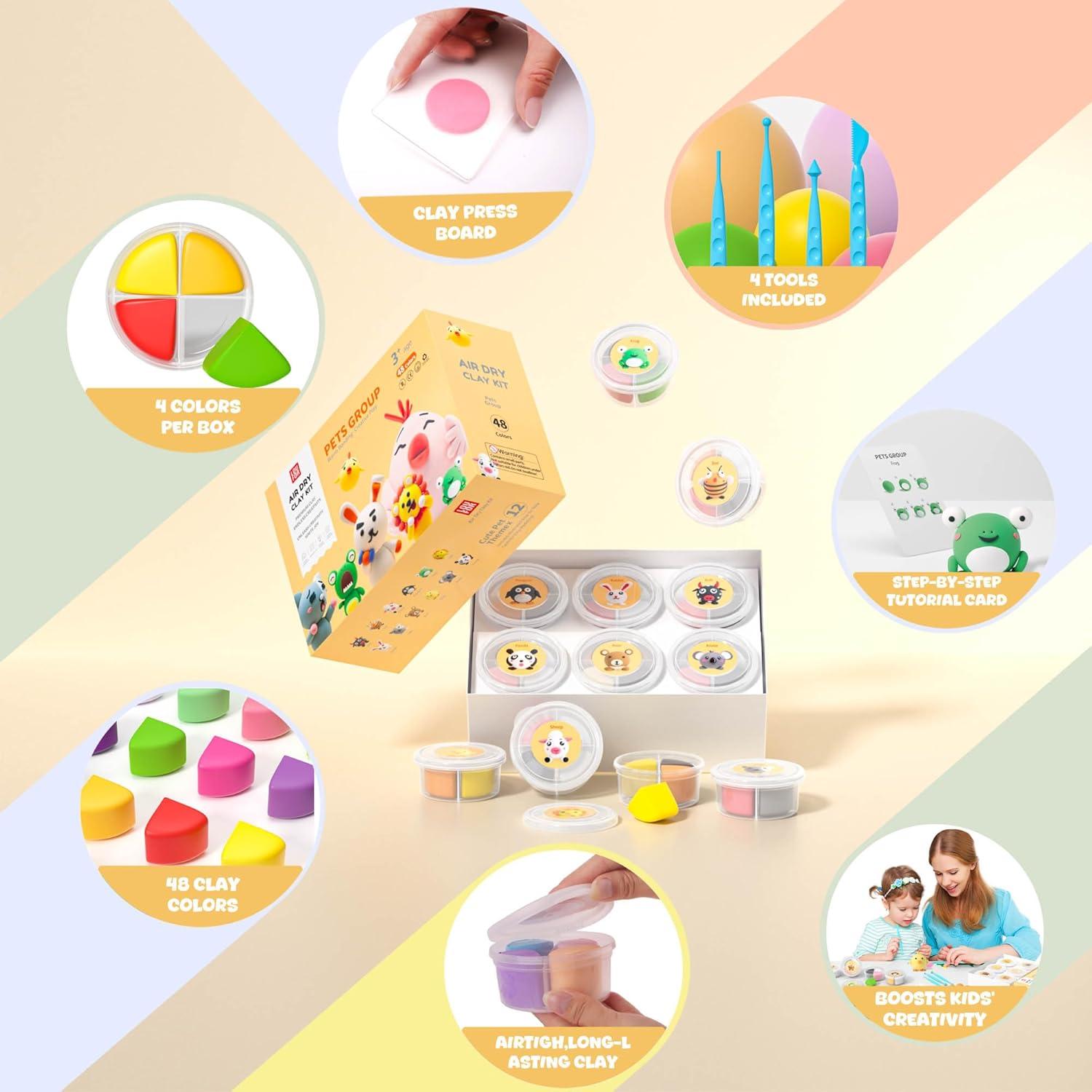 Kit de Arcilla Secada al Aire LOUFOR 12 Latas 48 Colores