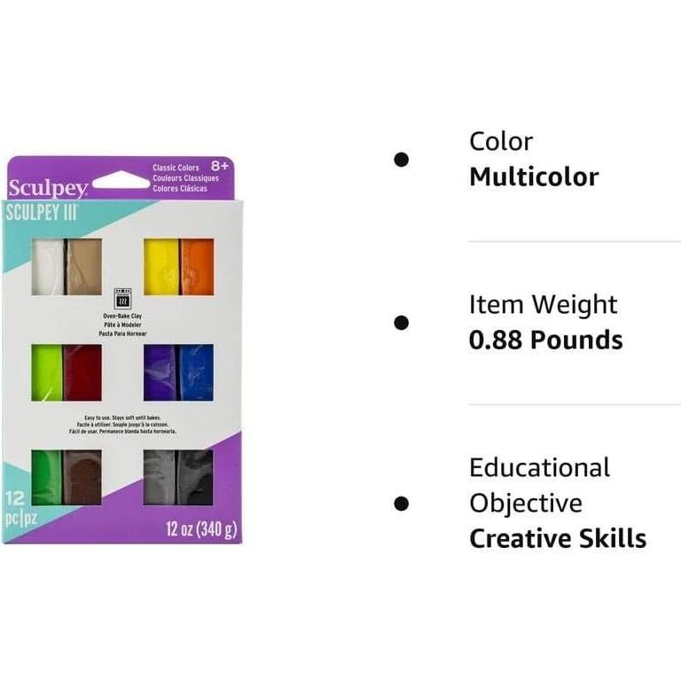 Arcilla Polimérica Sculpey III 12 Colores Brillantes 340 g