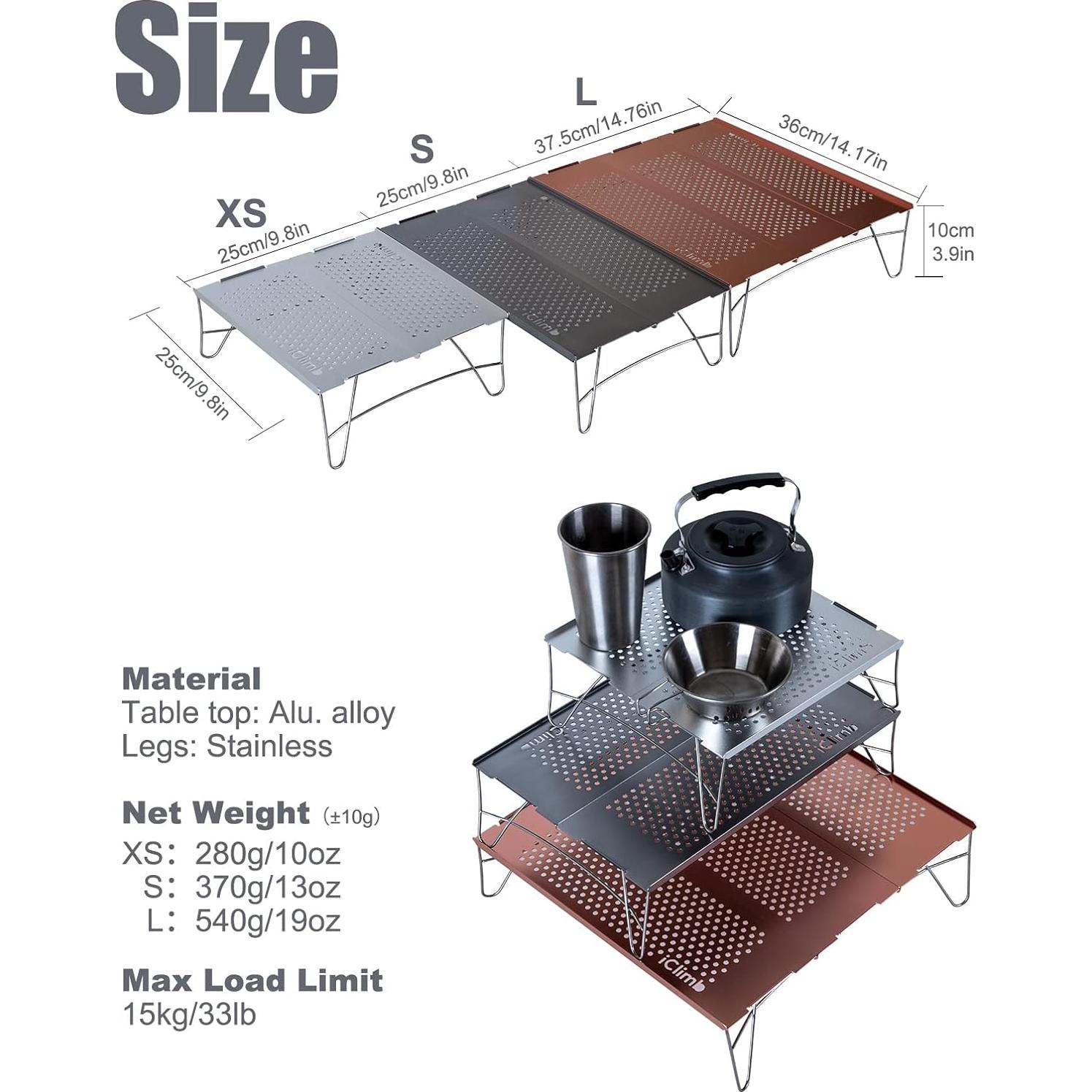 Mesa Plegable Mini iClimb Ultraligera para Camping 0,45 kg