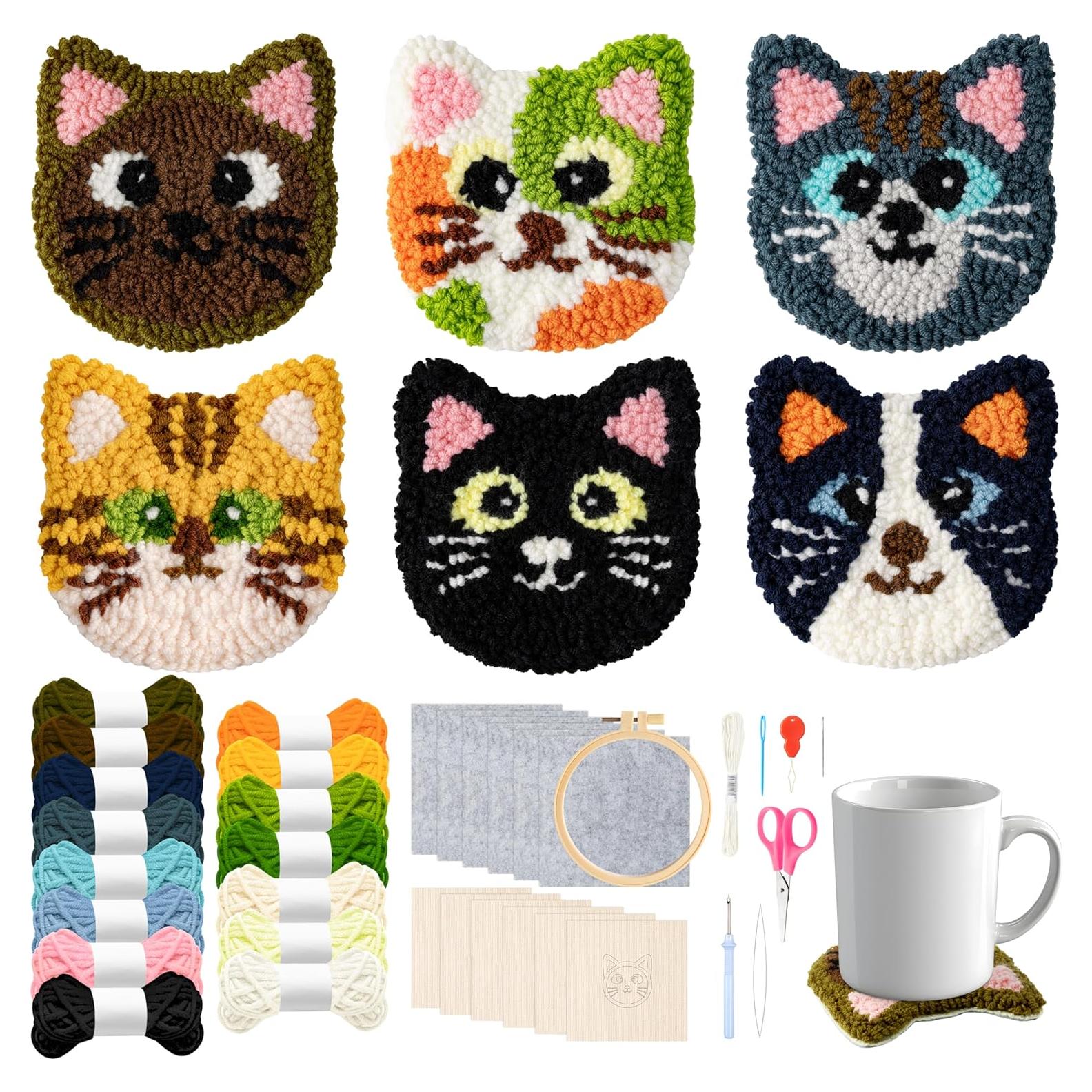 Kit de Posavasos de Aguja de Punch WATINC - 22 Piezas con Patrones de Gatito