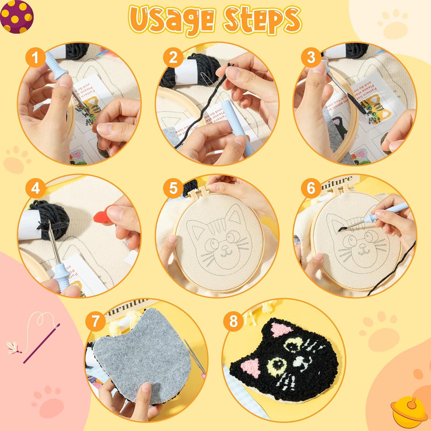 Kit de Posavasos de Aguja de Punch WATINC - 22 Piezas con Patrones de Gatito