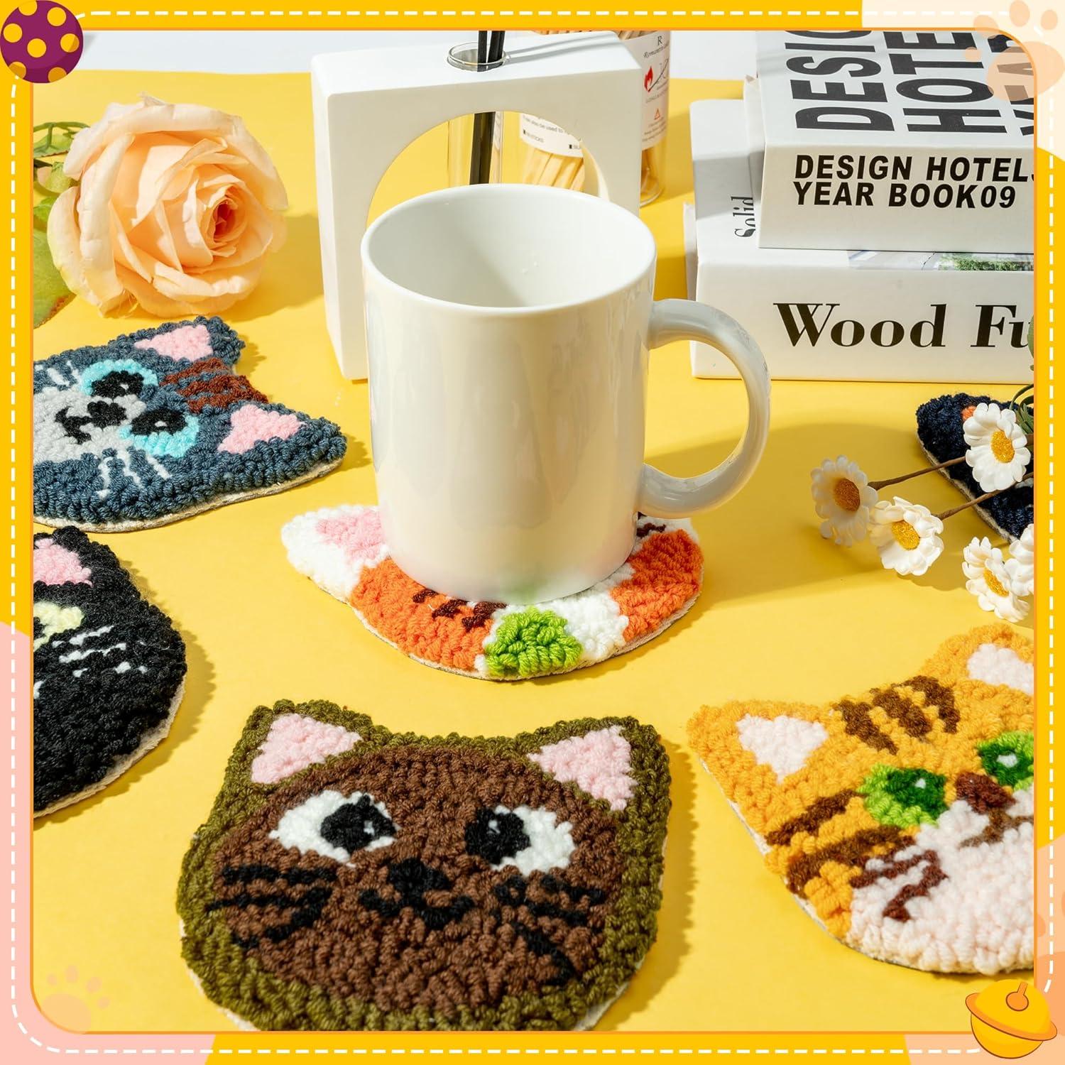 Kit de Posavasos de Aguja de Punch WATINC - 22 Piezas con Patrones de Gatito
