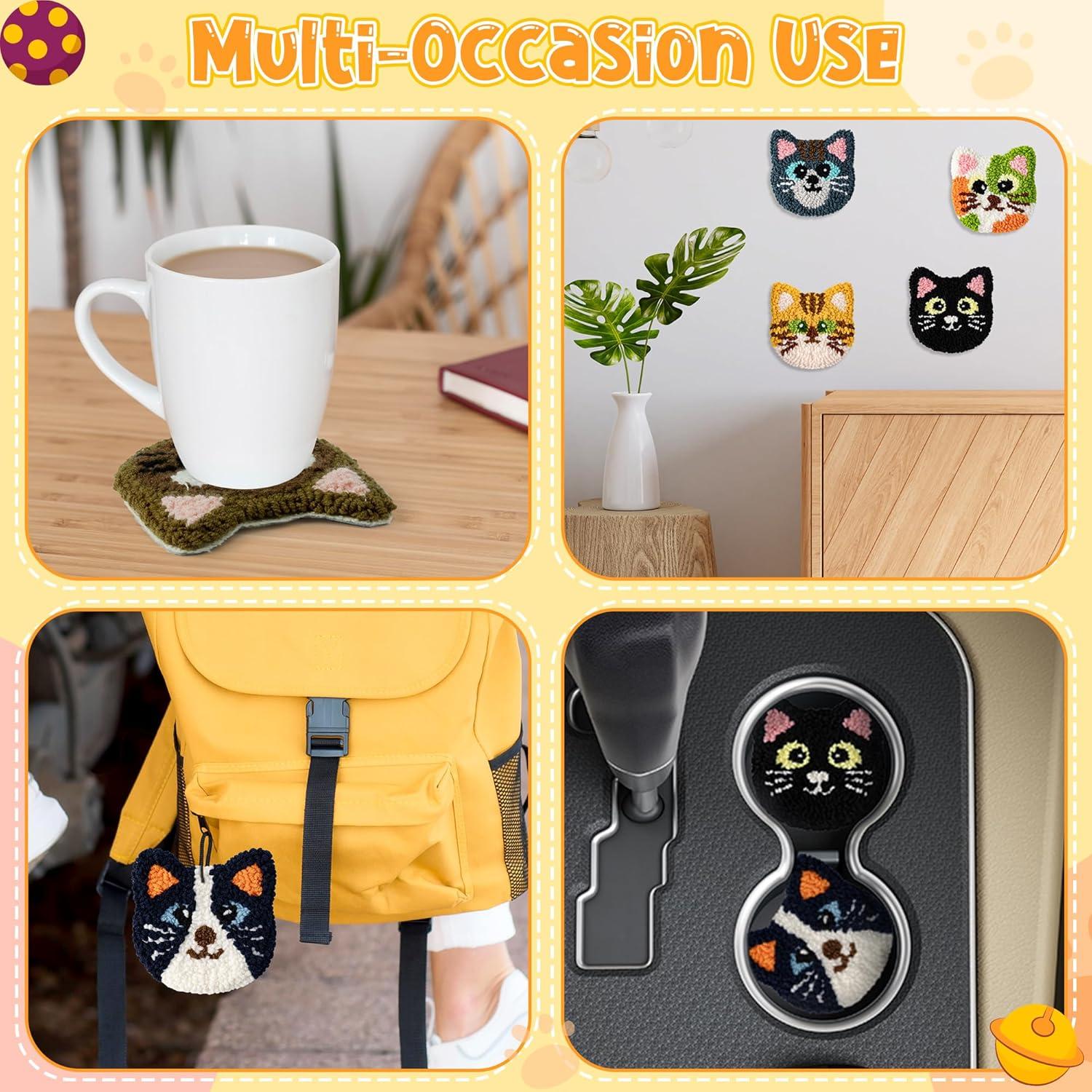 Kit de Posavasos de Aguja de Punch WATINC - 22 Piezas con Patrones de Gatito