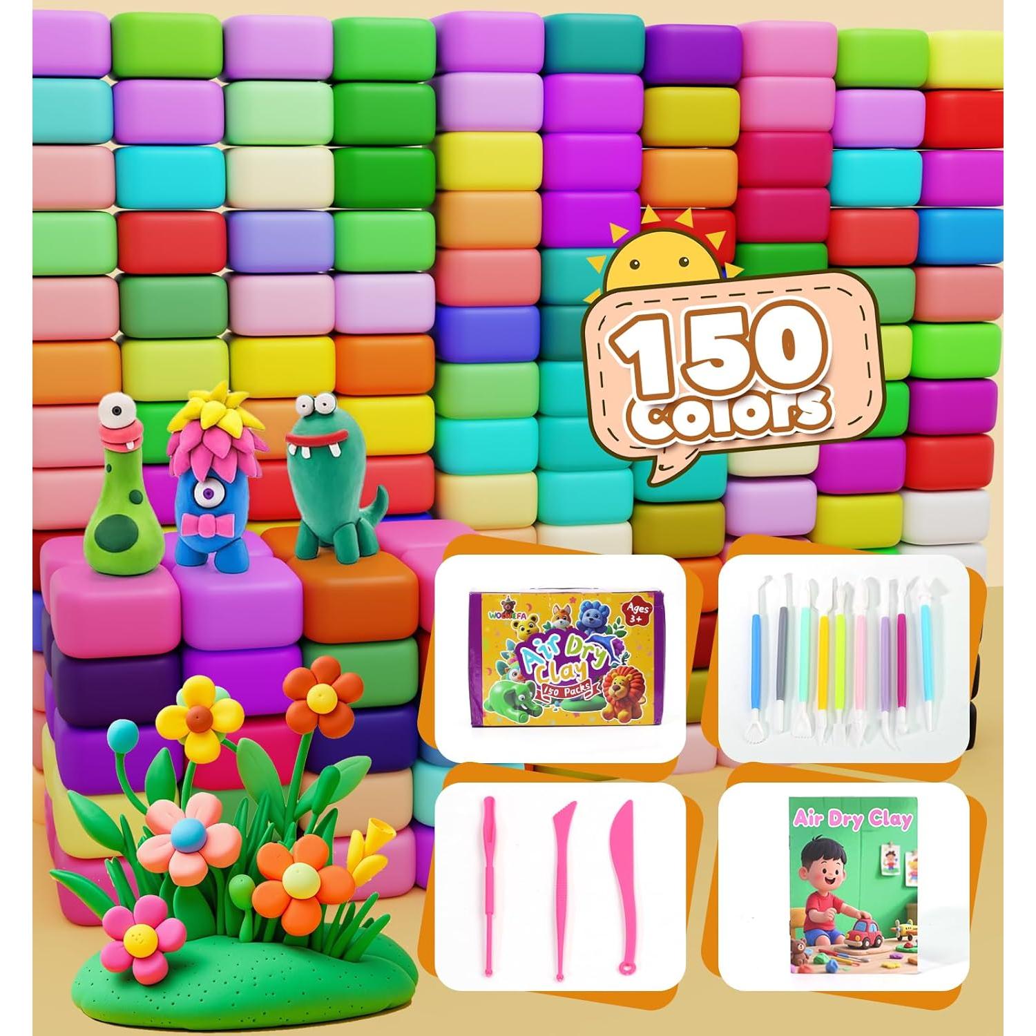 Arcilla Secada al Aire Wolwefa 150 Colores para Niños