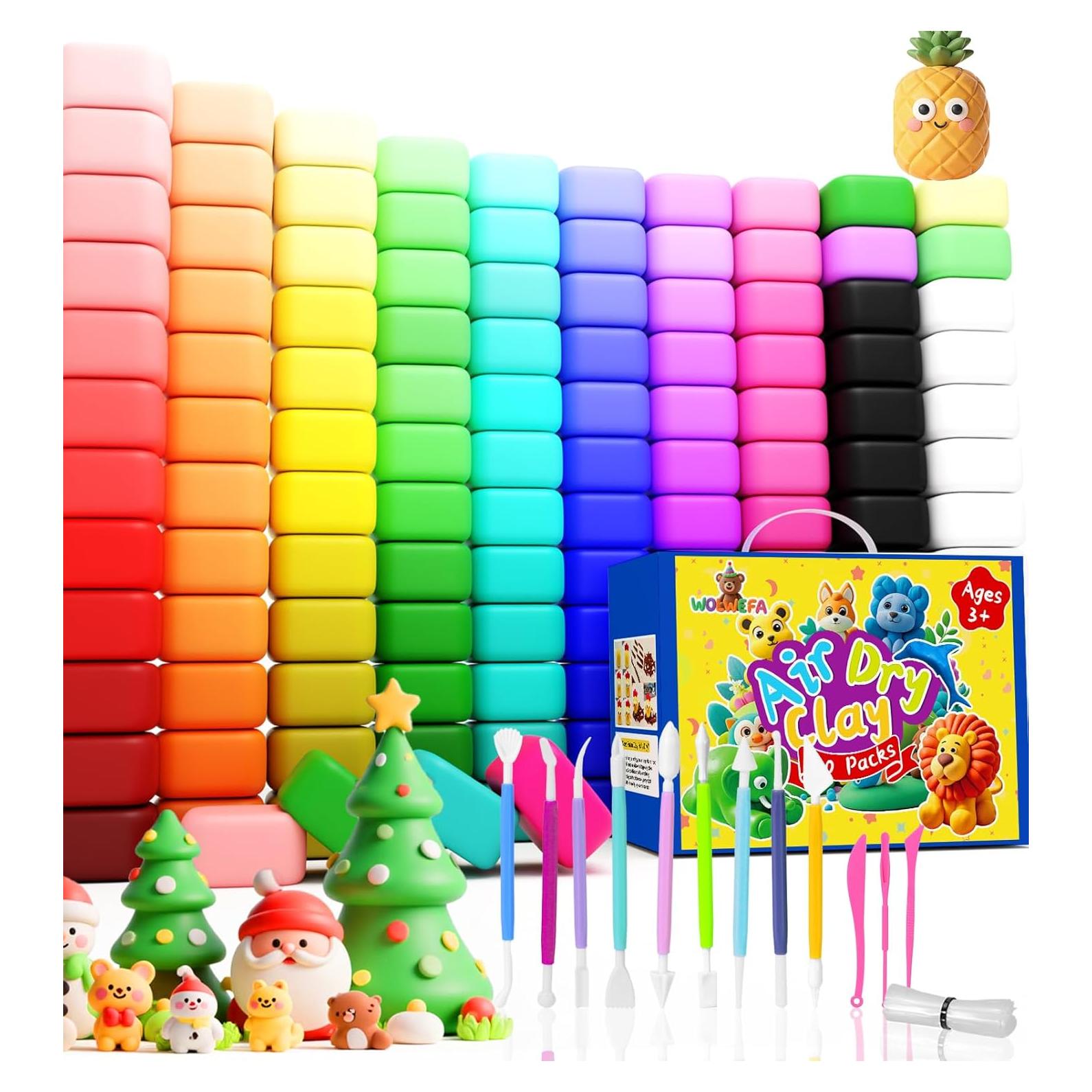 Arcilla Secada al Aire Wolwefa 120 Colores 1.13 kg con Herramientas