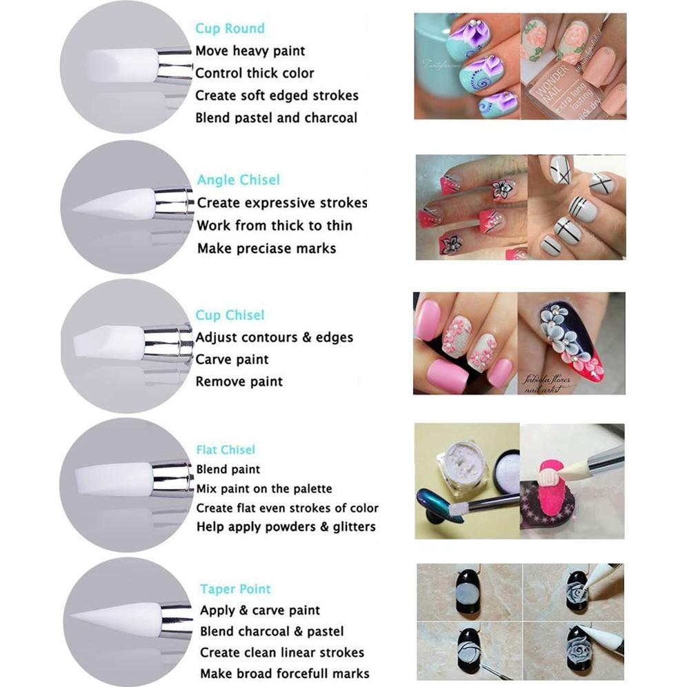 Set de 5 Herramientas de Arte de Uñas GZ - Doble Cabeza Rosa