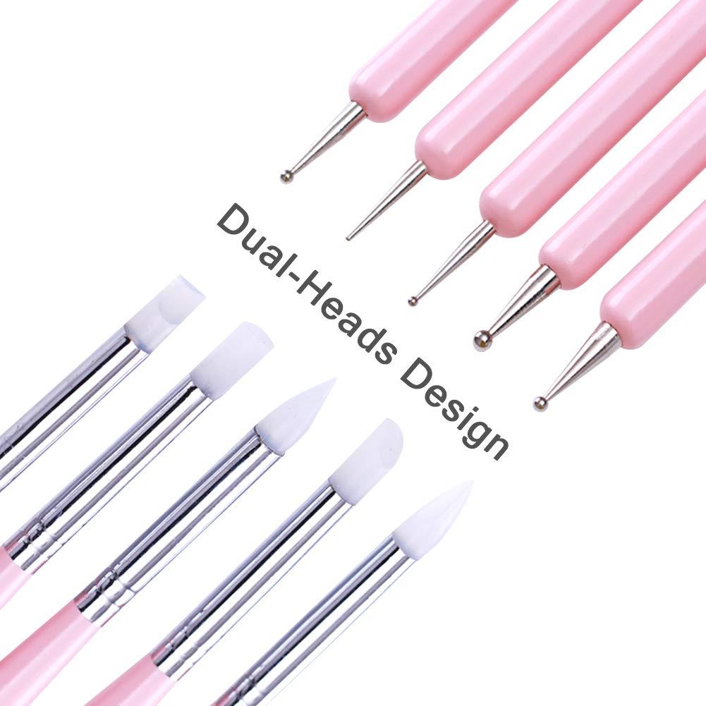 Set de 5 Herramientas de Arte de Uñas GZ - Doble Cabeza Rosa