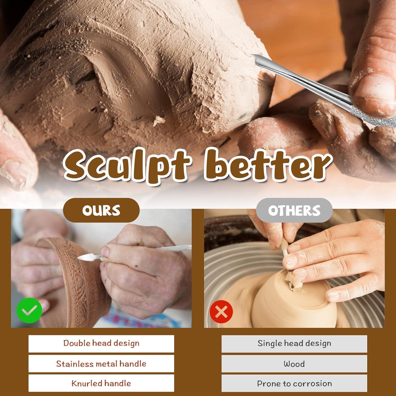 Herramientas de Escultura en Arcilla Larrel - Acero Inoxidable, 3 Piezas