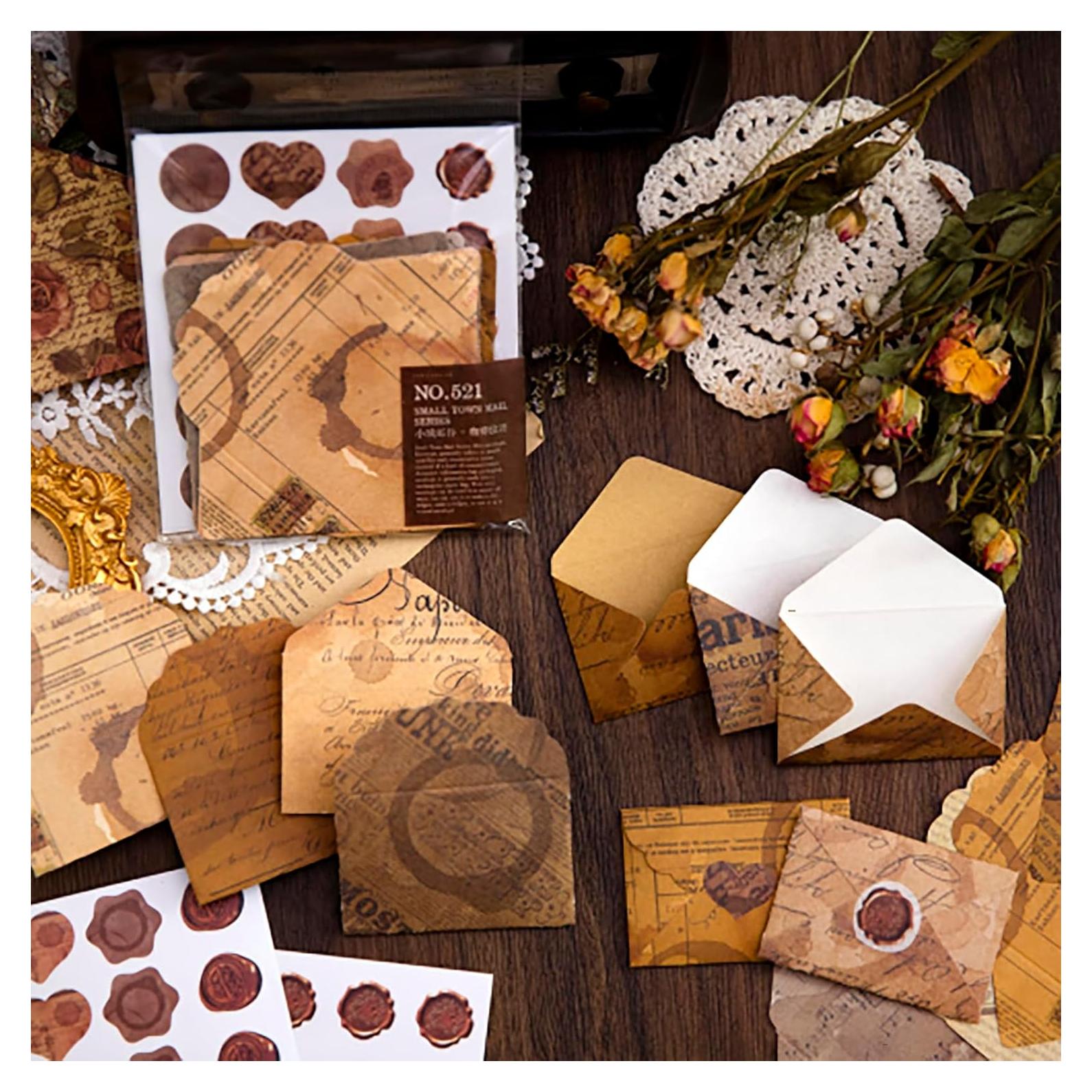 Conjunto de Sobres Vintage Doraking 40 Sobres y Sellos 5x8 cm