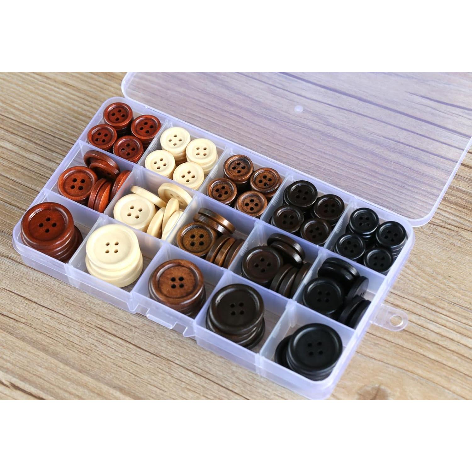 170 Botones de Madera Asortidos 15mm 20mm 25mm GANSSIA