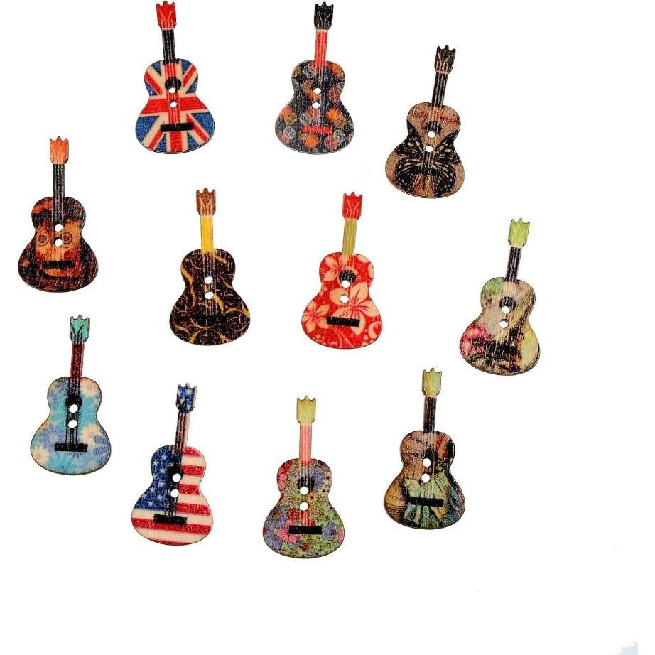 Botones de Madera AKOAK 50 Pcs Guitarra Vintage 35x18mm