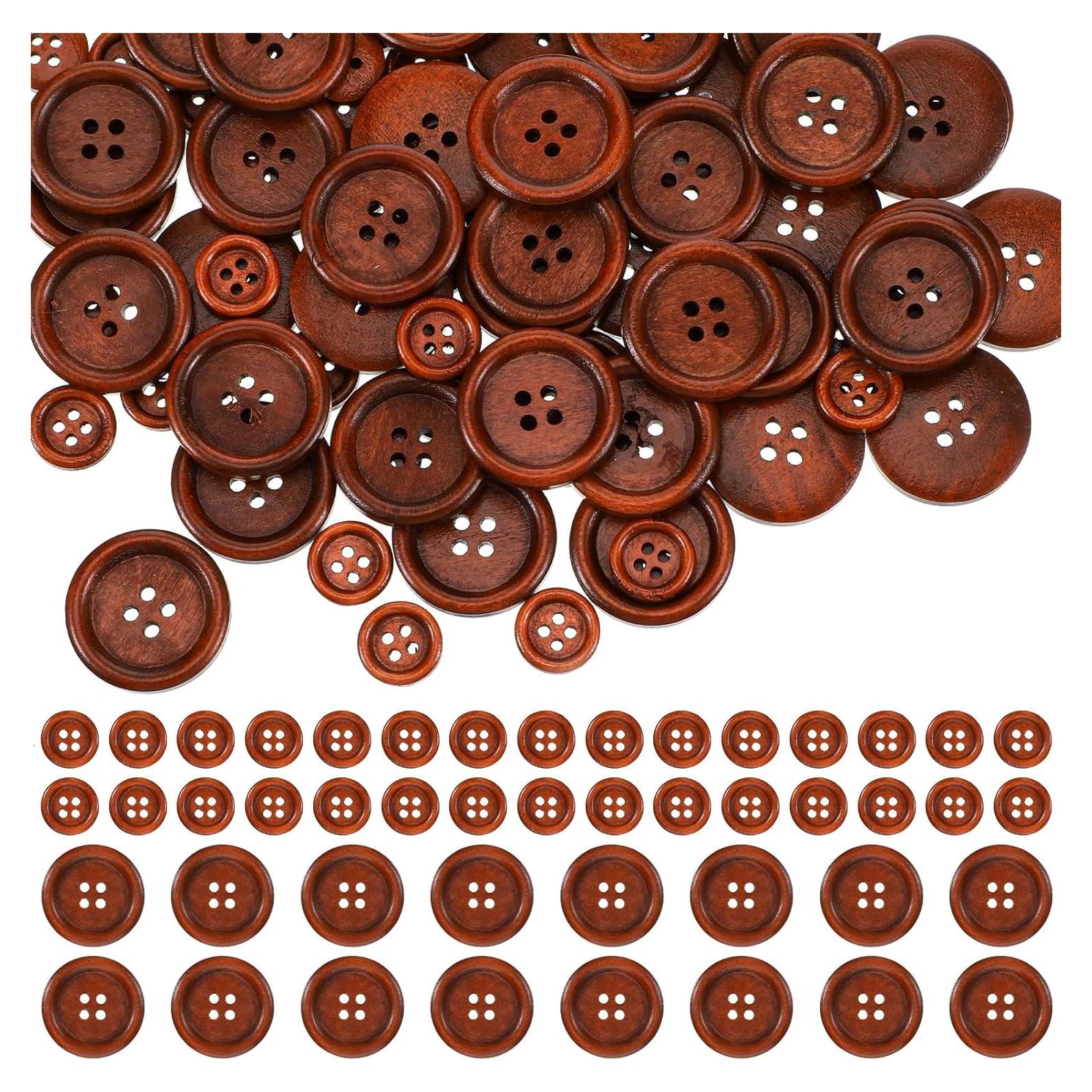 100 Botones de Madera Natural Marrones 12.5mm y 25mm para Coser
