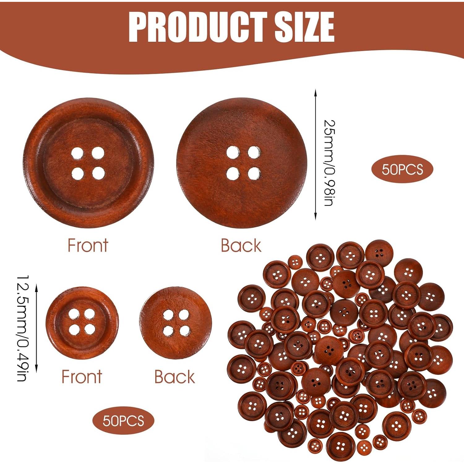 100 Botones de Madera Natural Marrones 12.5mm y 25mm para Coser
