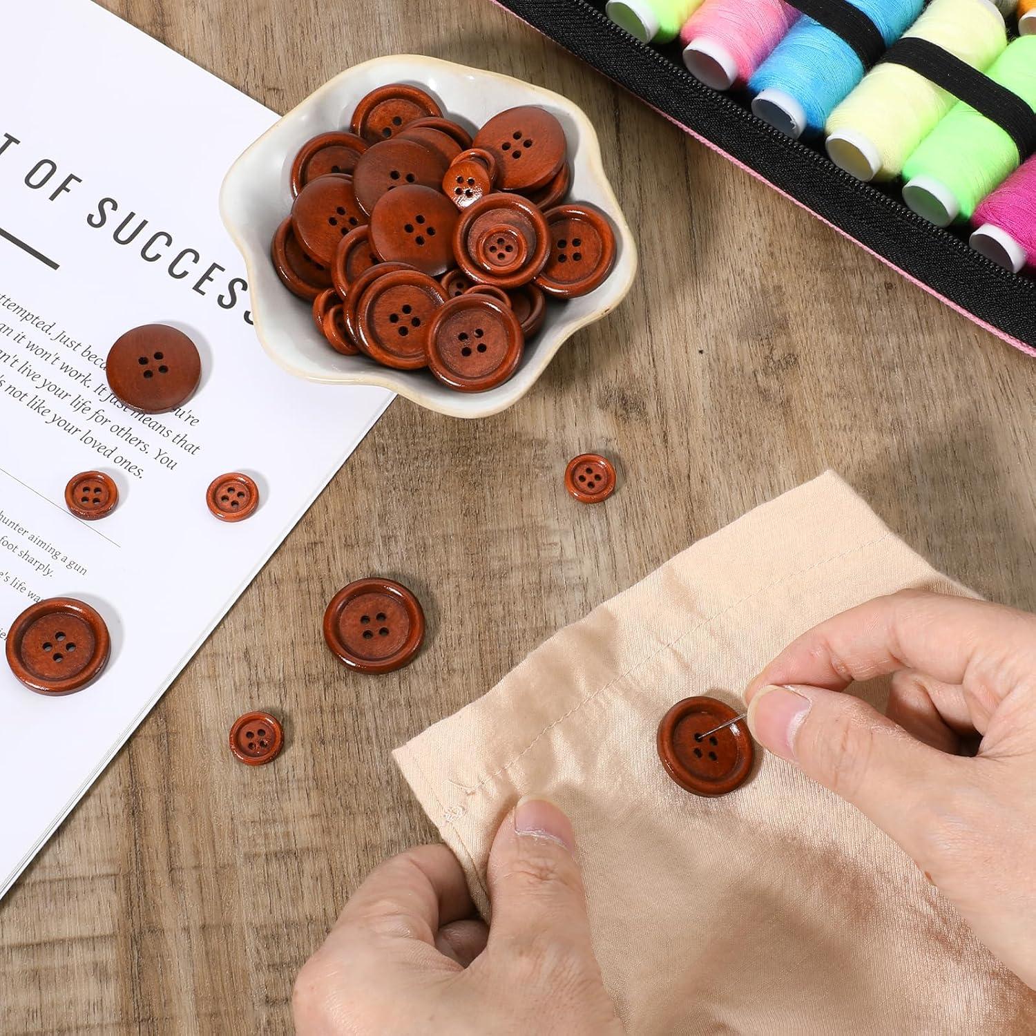 100 Botones de Madera Natural Marrones 12.5mm y 25mm para Coser