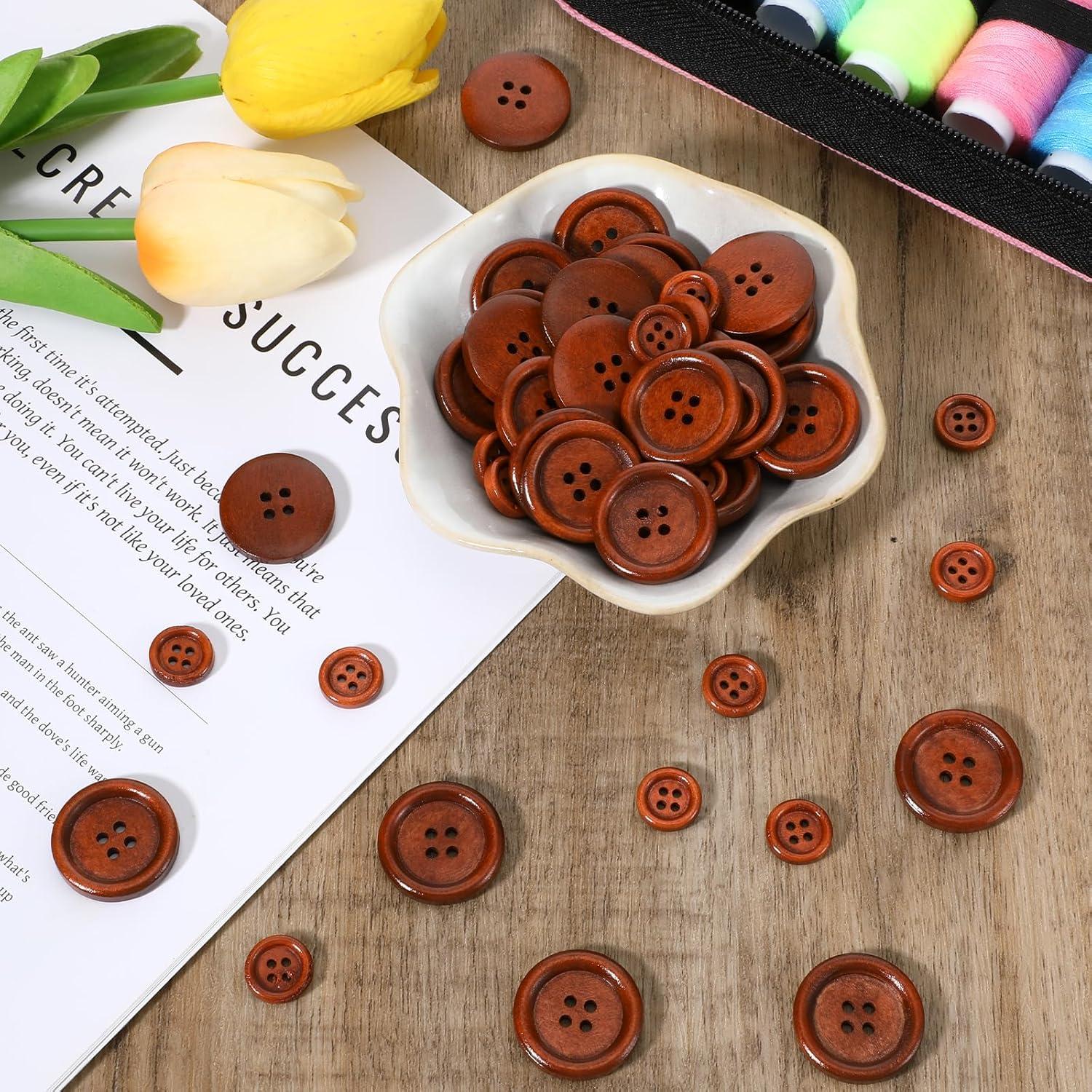 100 Botones de Madera Natural Marrones 12.5mm y 25mm para Coser