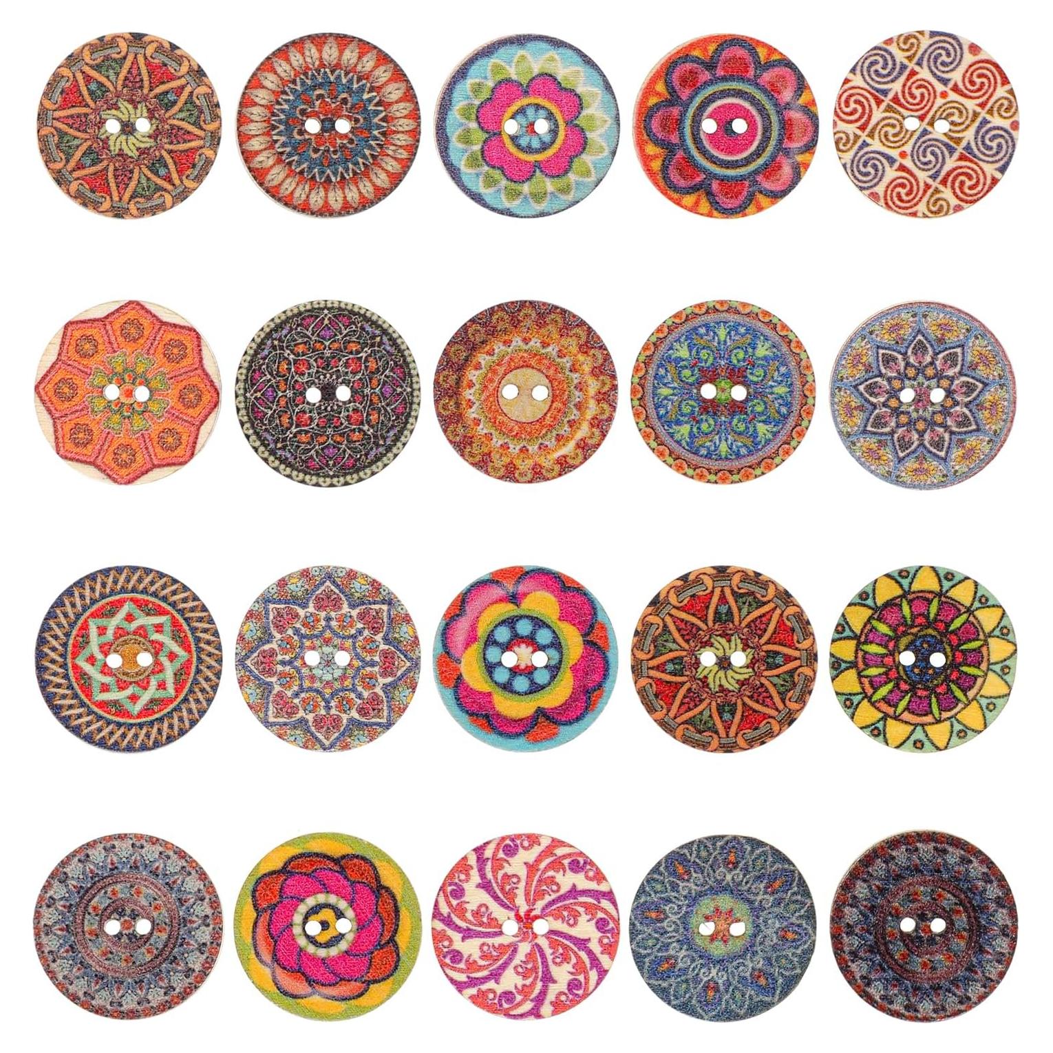100 Botones de Madera Coloridos Alrhso 25mm para Coser