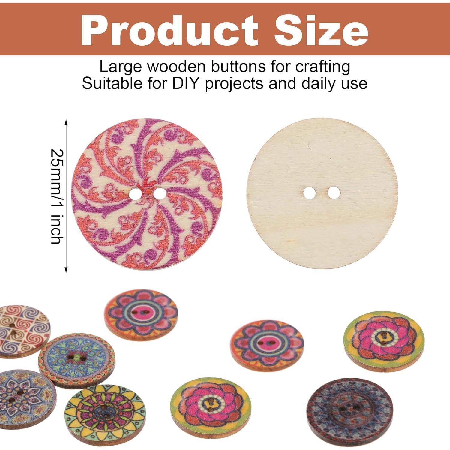 100 Botones de Madera Coloridos Alrhso 25mm para Coser