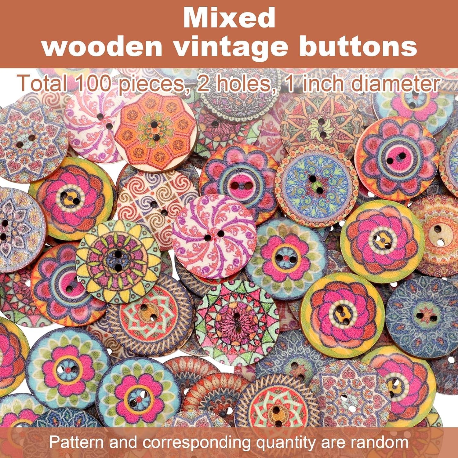 100 Botones de Madera Coloridos Alrhso 25mm para Coser