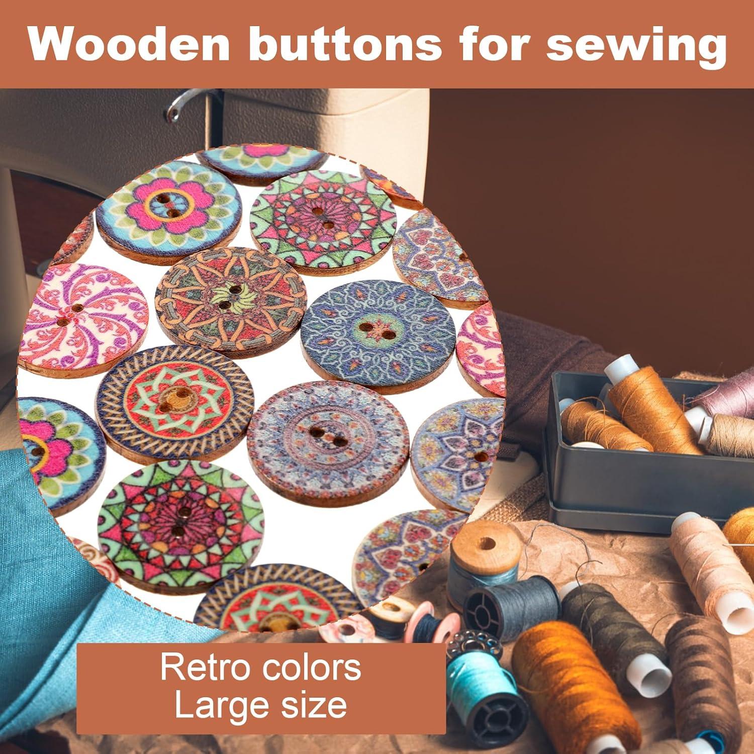100 Botones de Madera Coloridos Alrhso 25mm para Coser