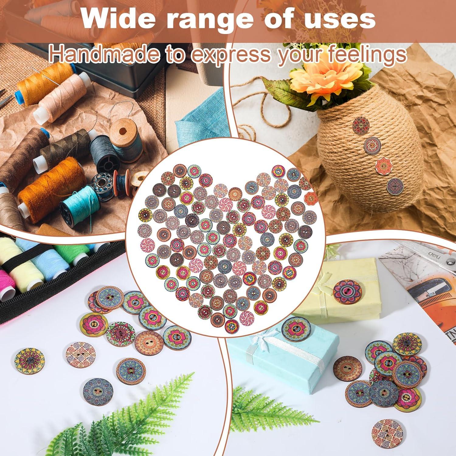 100 Botones de Madera Coloridos Alrhso 25mm para Coser