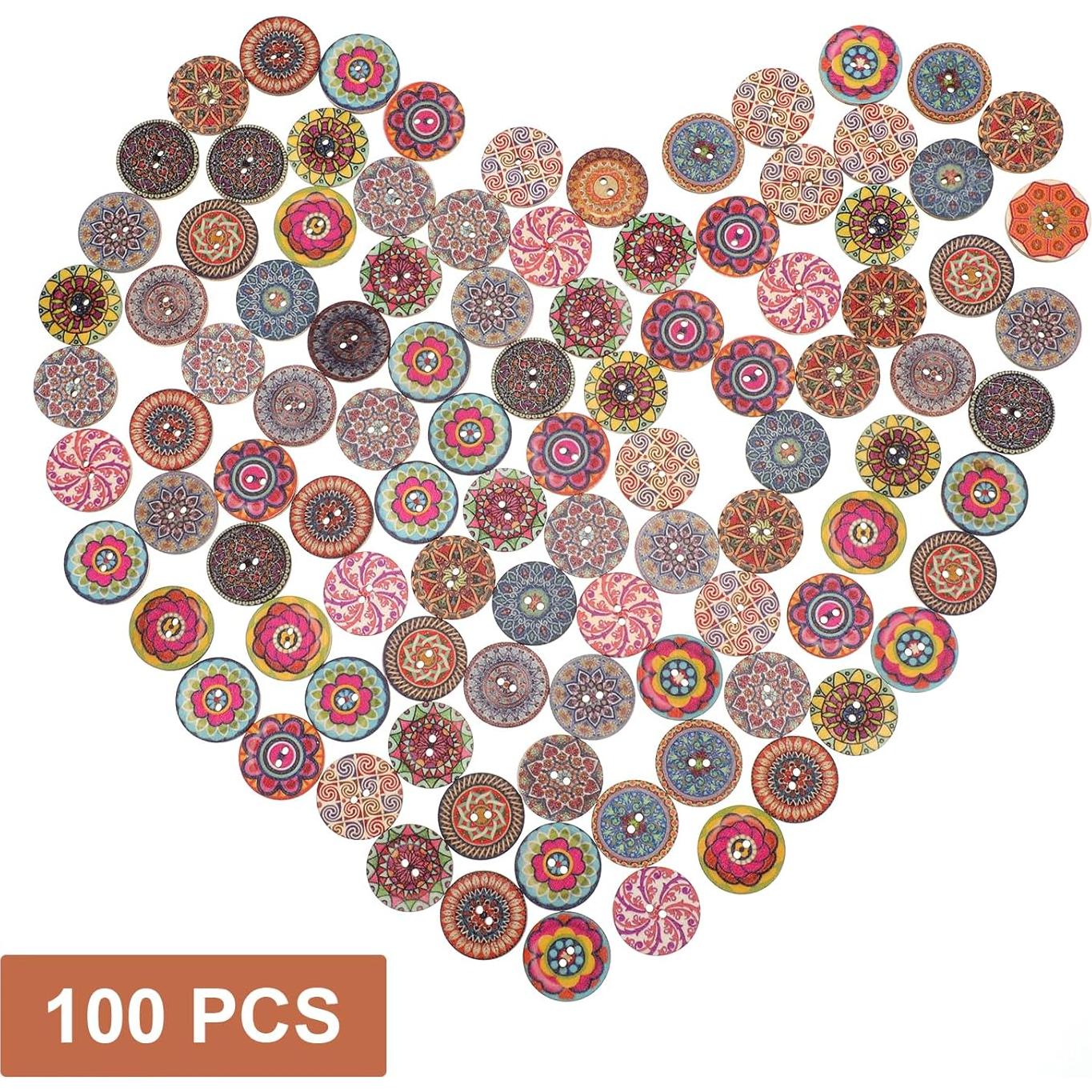 100 Botones de Madera Coloridos Alrhso 25mm para Coser