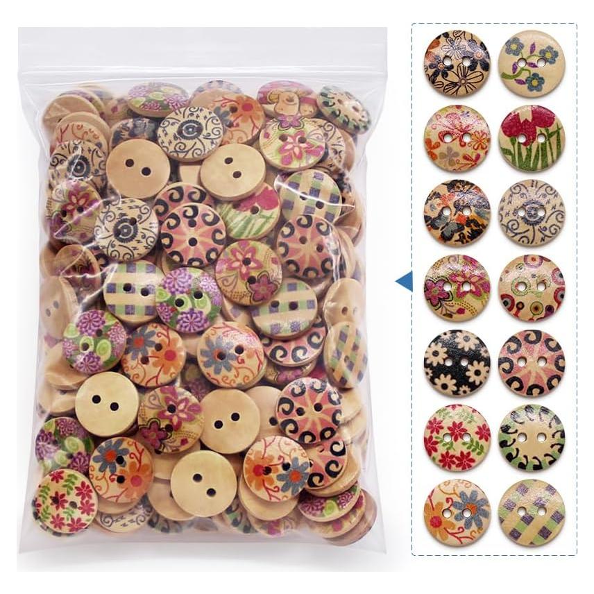 Botones de Madera Pintados SEMINI 200 Piezas 1.52cm