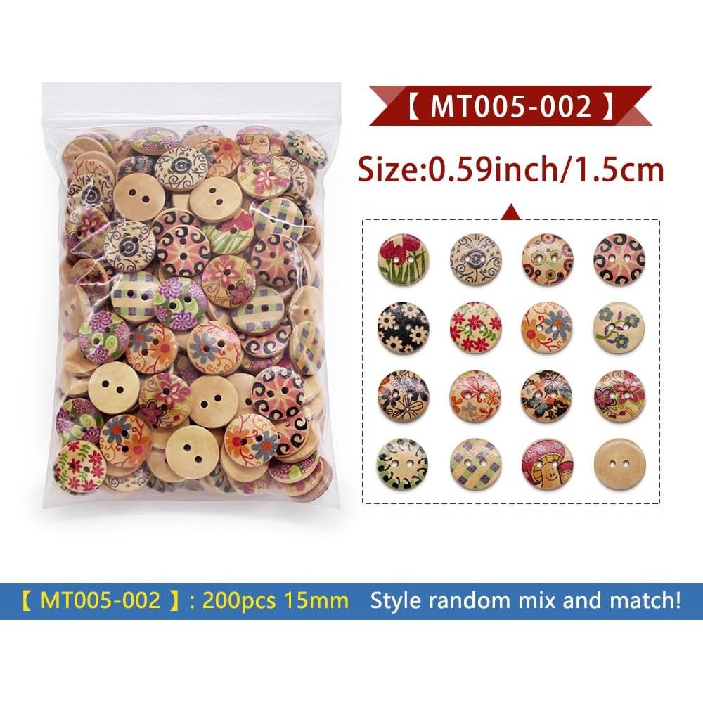 Botones de Madera Pintados SEMINI 200 Piezas 1.52cm