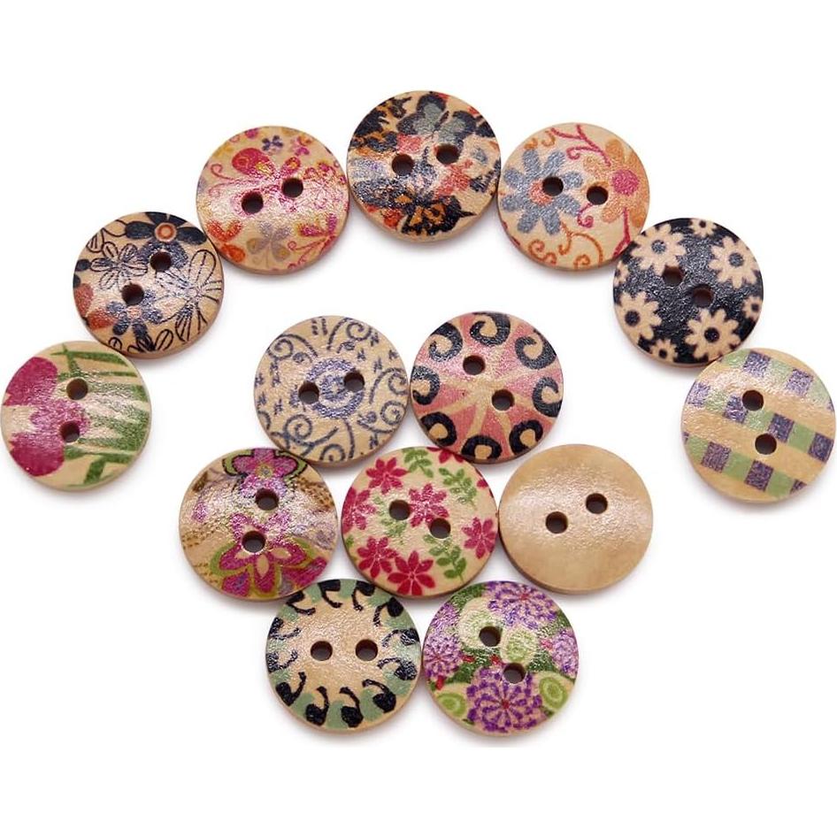 Botones de Madera Pintados SEMINI 200 Piezas 1.52cm