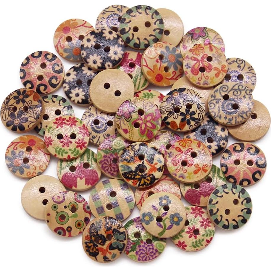 Botones de Madera Pintados SEMINI 200 Piezas 1.52cm