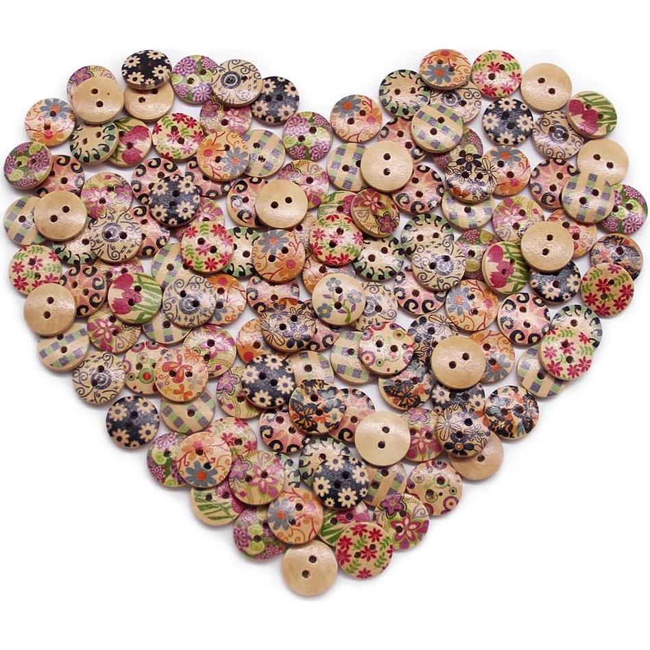 Botones de Madera Pintados SEMINI 200 Piezas 1.52cm