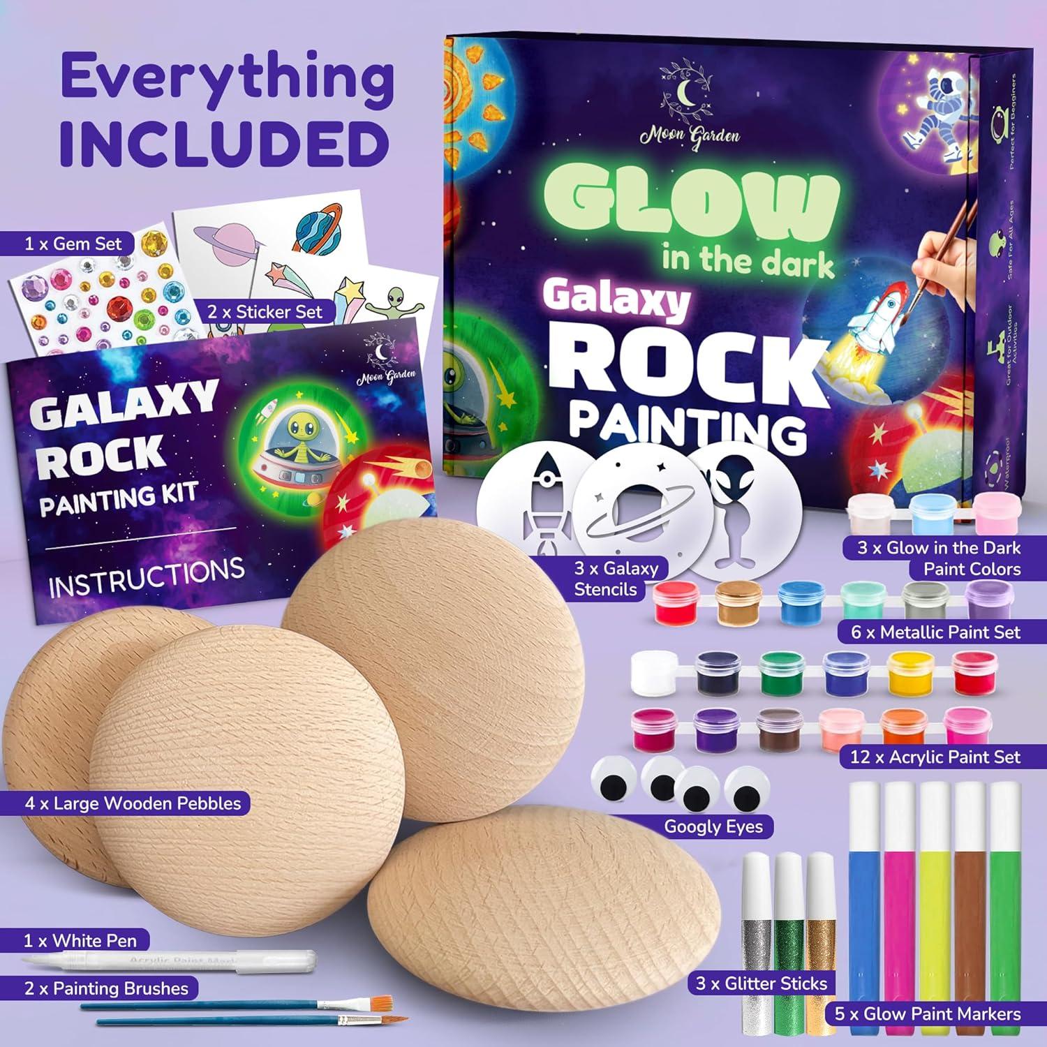 Kit de Pintura de Rocas Galácticas Jardín Lunar - 30 Piezas