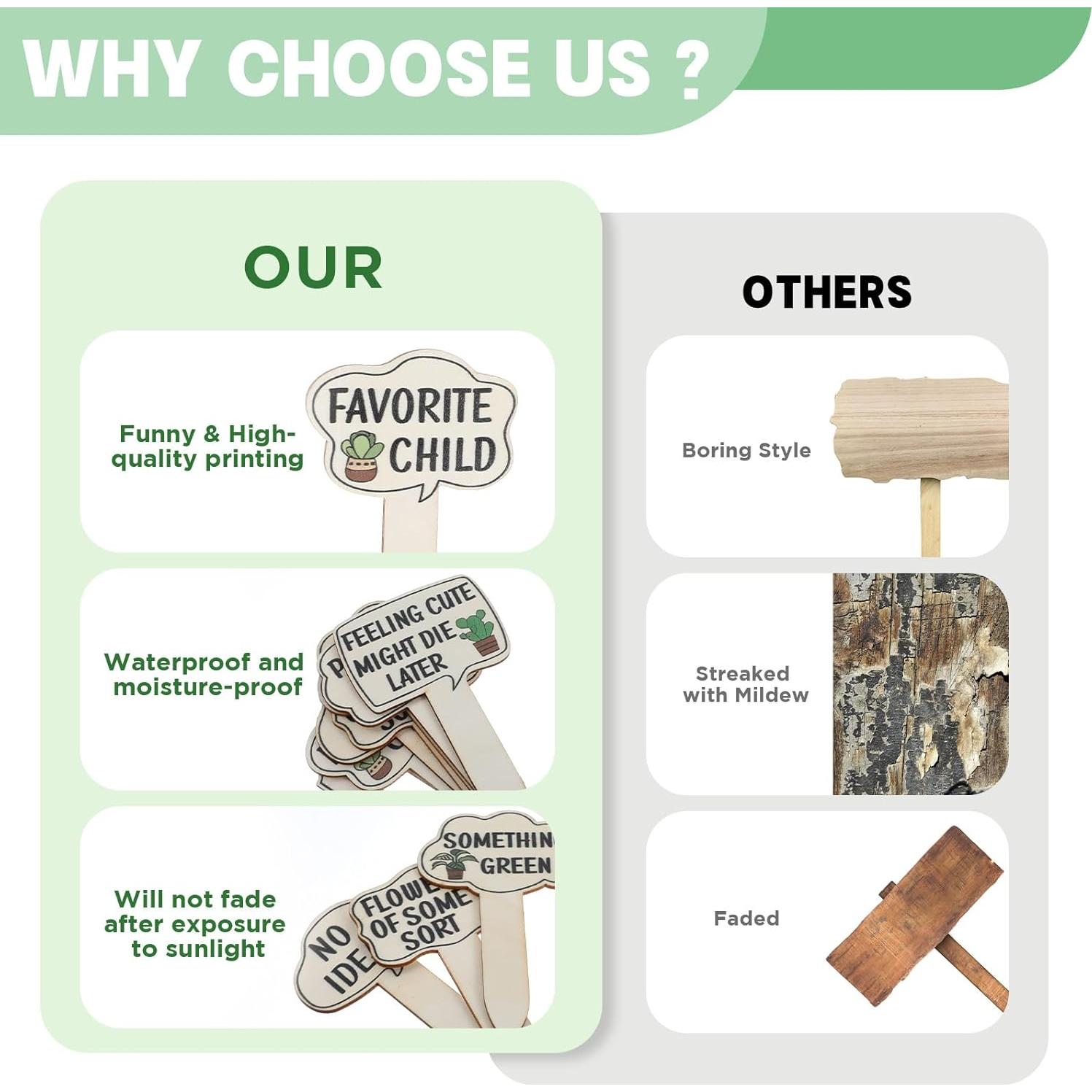 15 Marcadores de Plantas de Madera HJZHII 11x6.7cm Divertidos