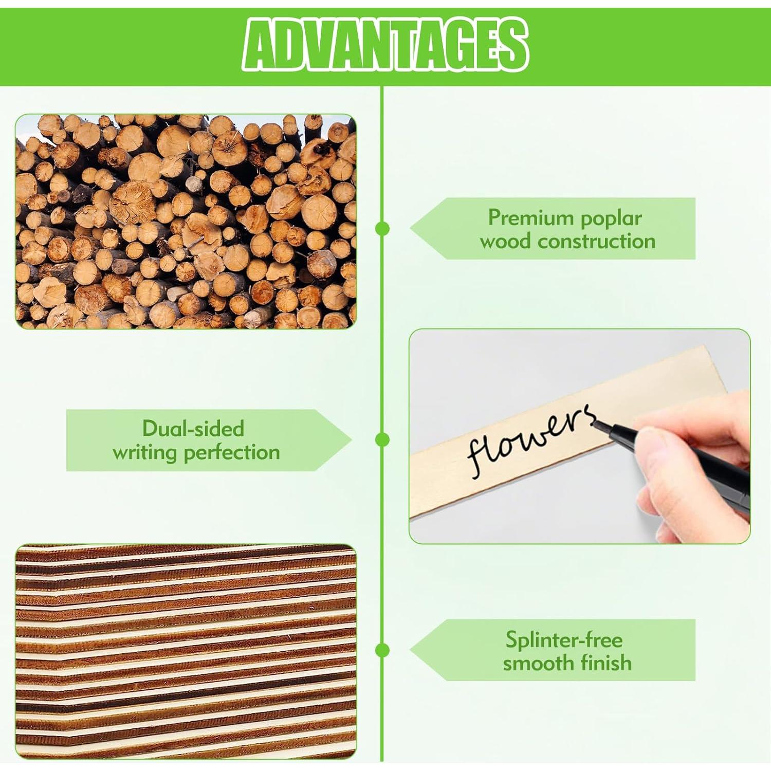 30 Etiquetas de Madera FLATRI para Jardín 15x2cm Reutilizables