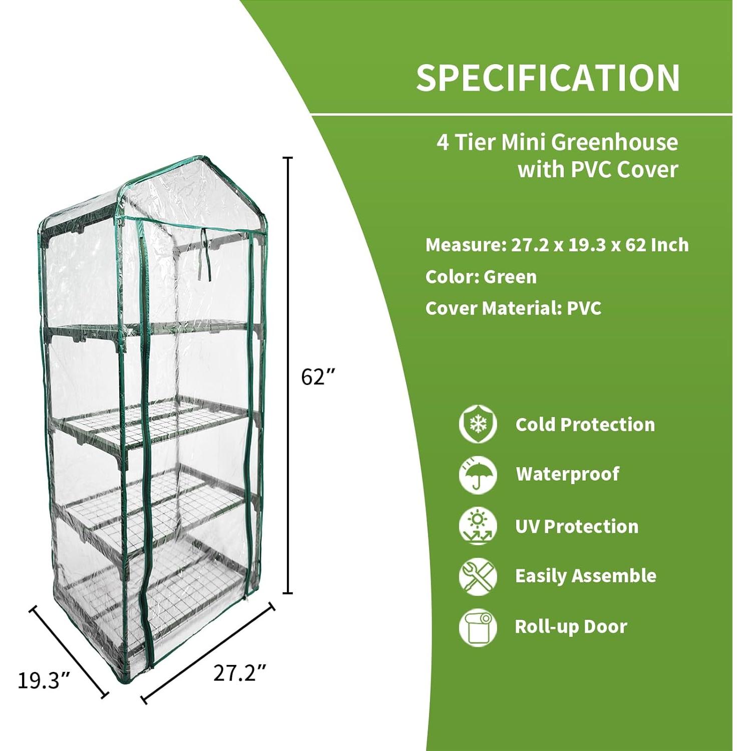 Mini Invernadero Portátil Kelived 4 Estantes PVC 69x49x157 cm