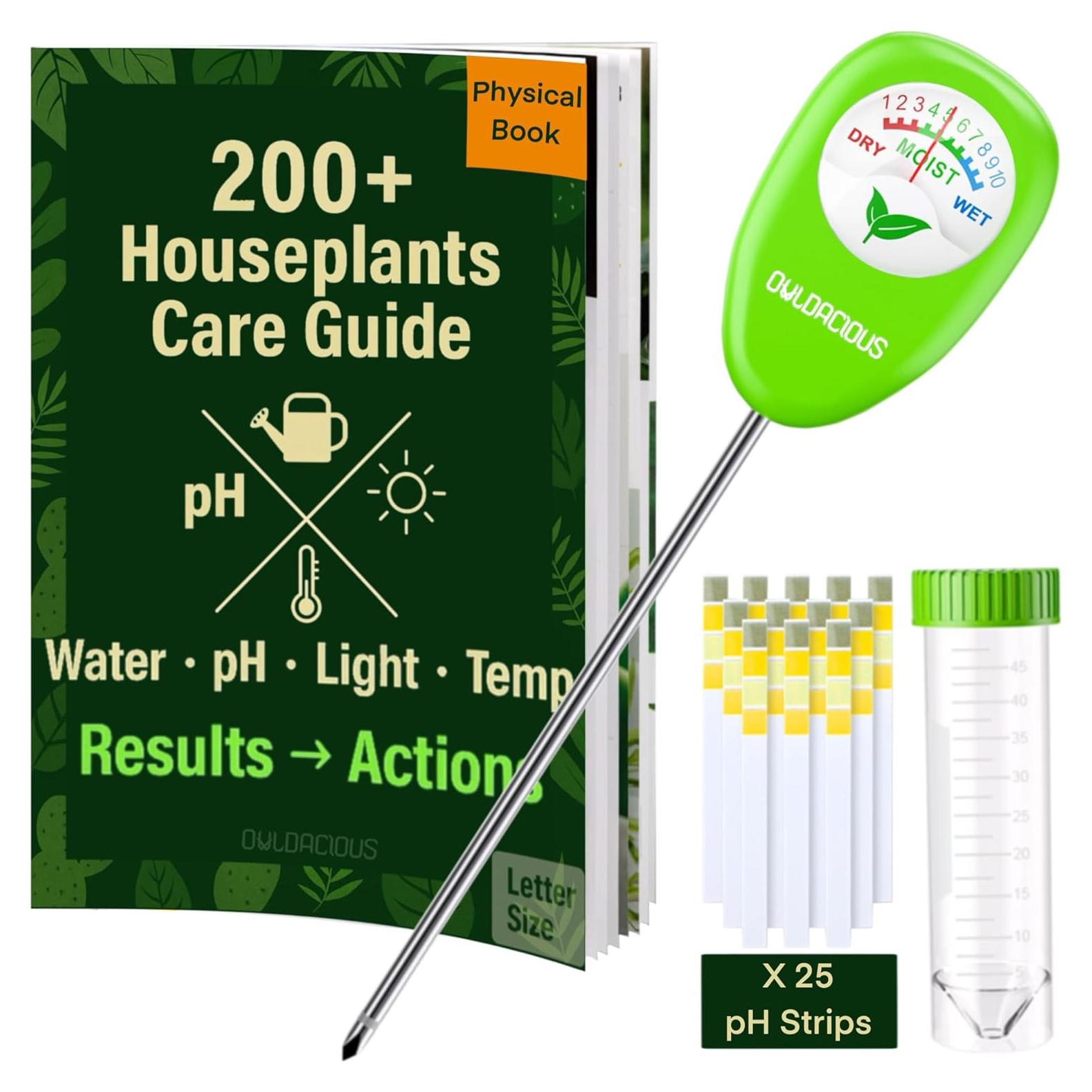 Medidor de Humedad del Suelo OWLDACIOUS SMM01 con Guía y Tiras de pH