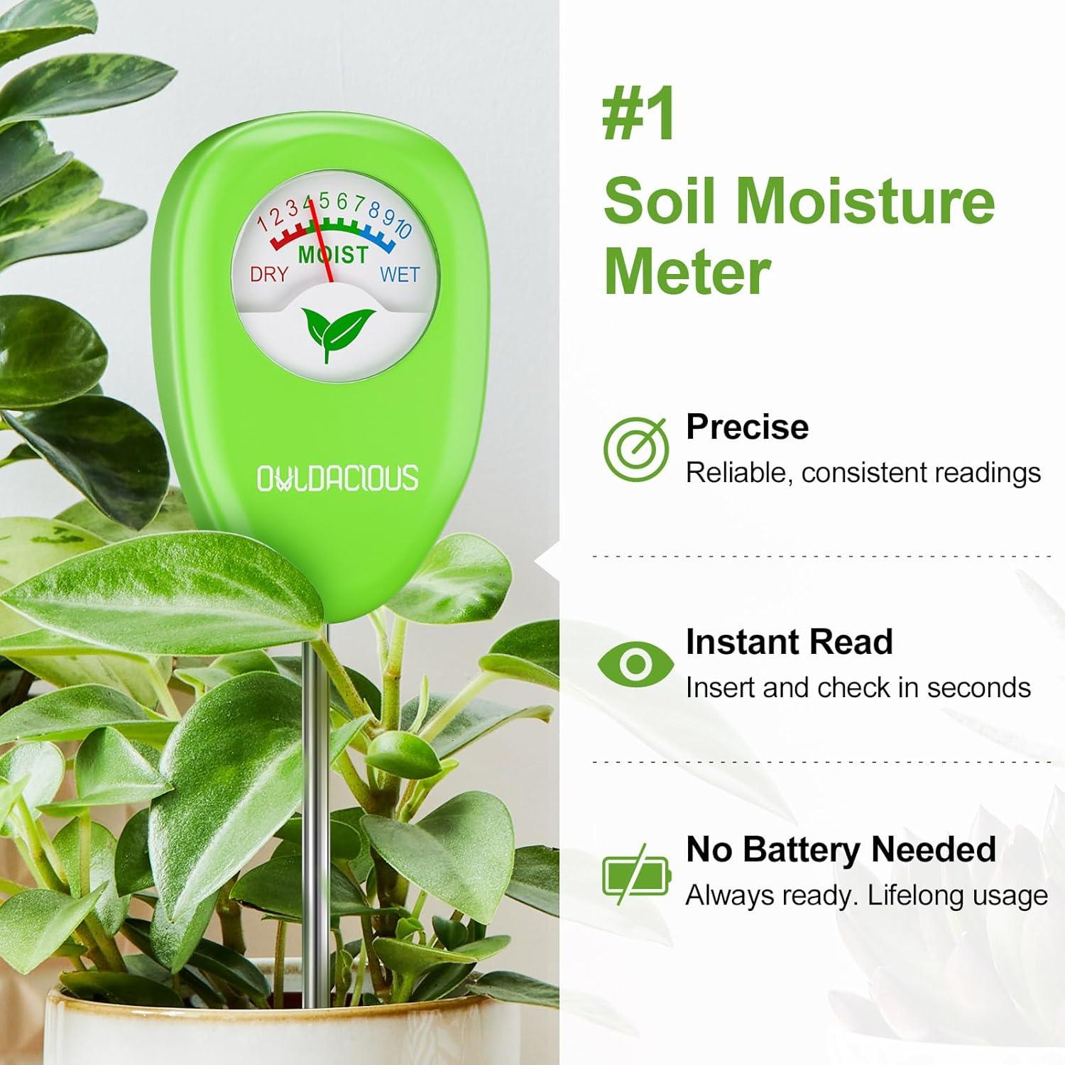 Medidor de Humedad del Suelo OWLDACIOUS SMM01 con Guía y Tiras de pH