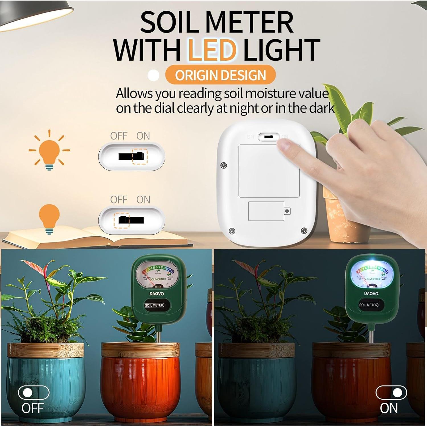 Medidor de Humedad del Suelo DAQVQ con Luz LED - 10 cm