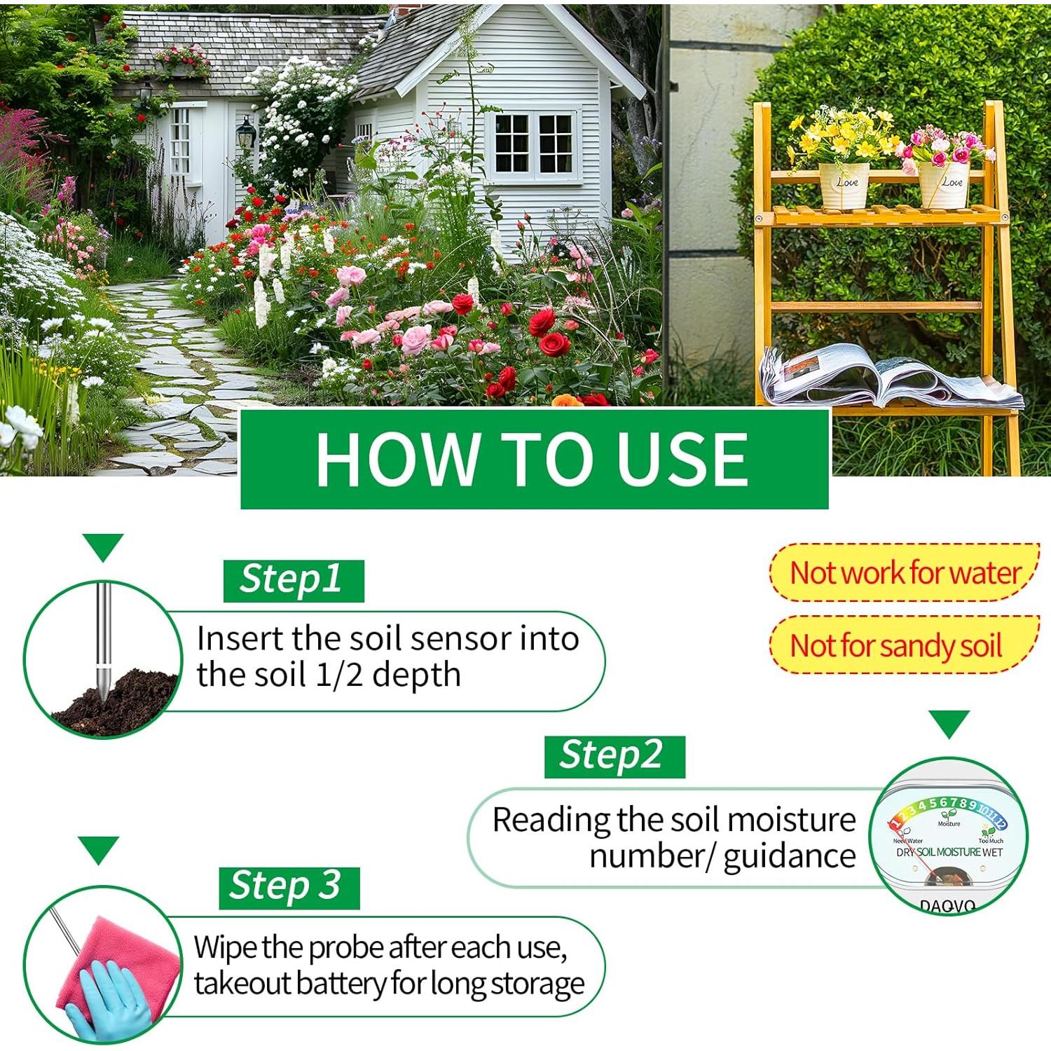 Medidor de Humedad del Suelo DAQVQ con Luz LED - 10 cm