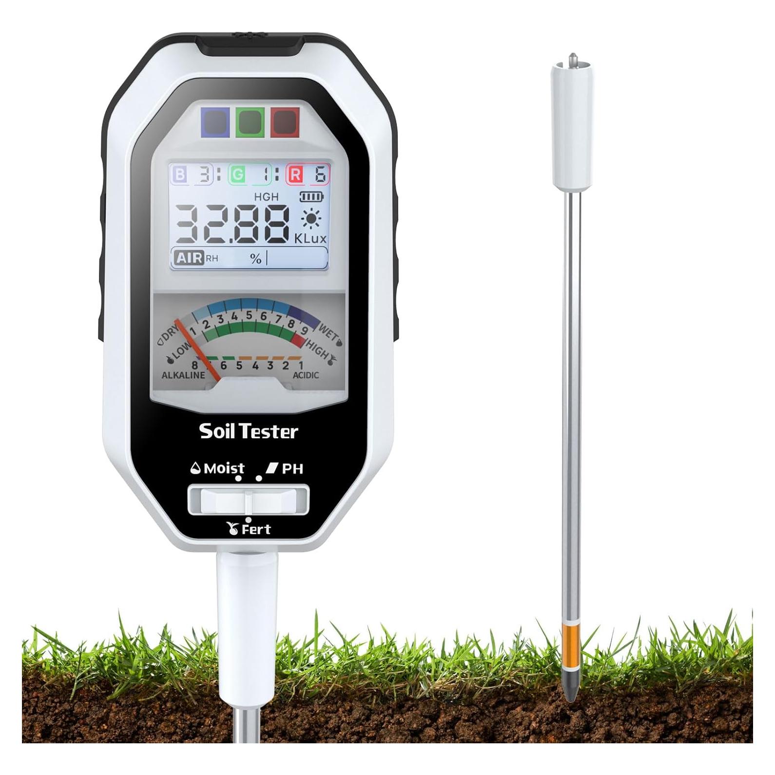 Medidor de Humedad del Suelo 7-en-1 RYJNM con Sonda Desmontable