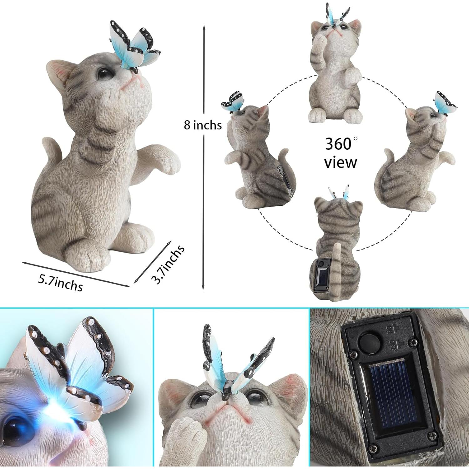 Estatua de Gato Gris de Jardín con Luz Solar LED Halp·ssfm