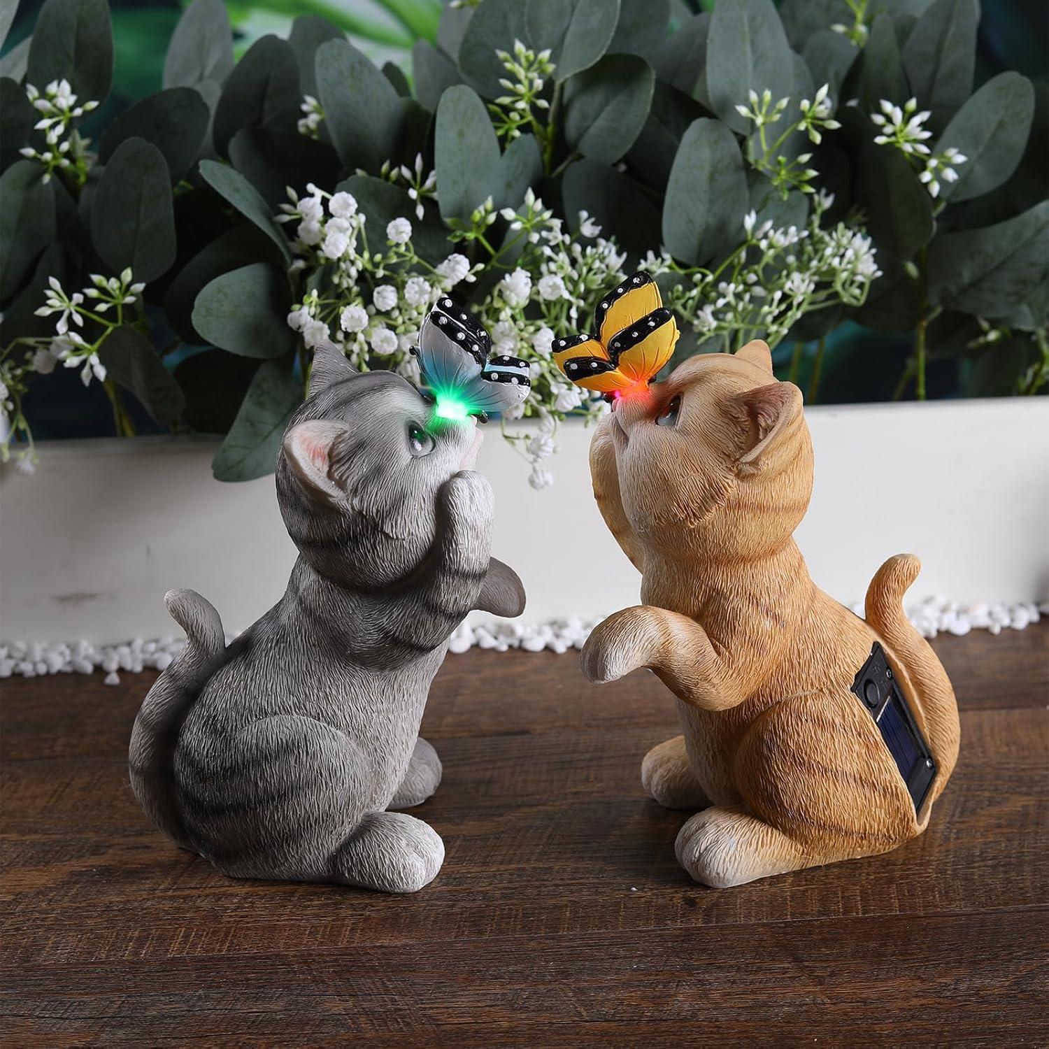 Estatua de Gato Gris de Jardín con Luz Solar LED Halp·ssfm