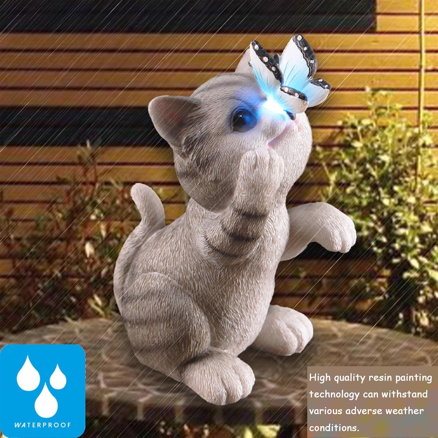 Estatua de Gato Gris de Jardín con Luz Solar LED Halp·ssfm