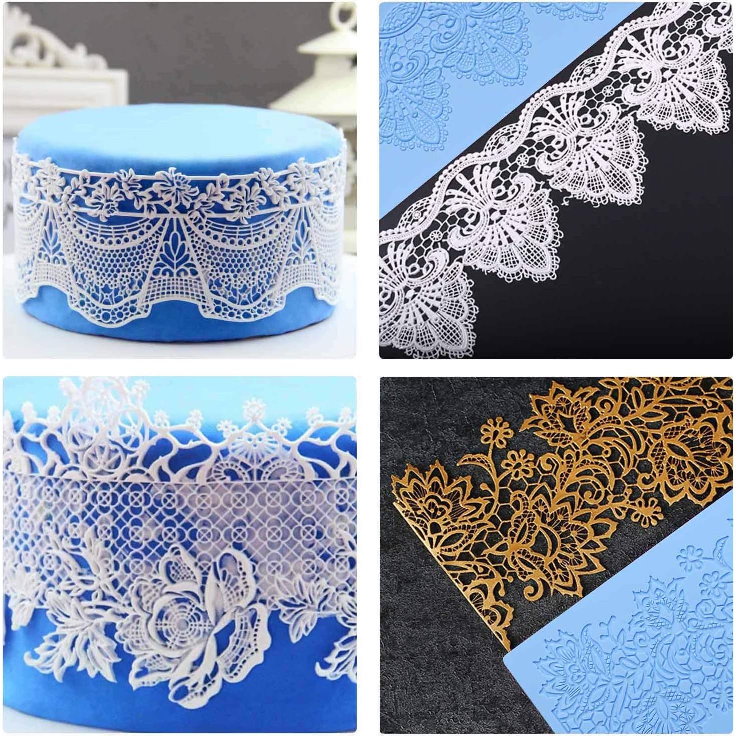 Molde de Encaje de Silicona Beasea 5pcs Floral Azul