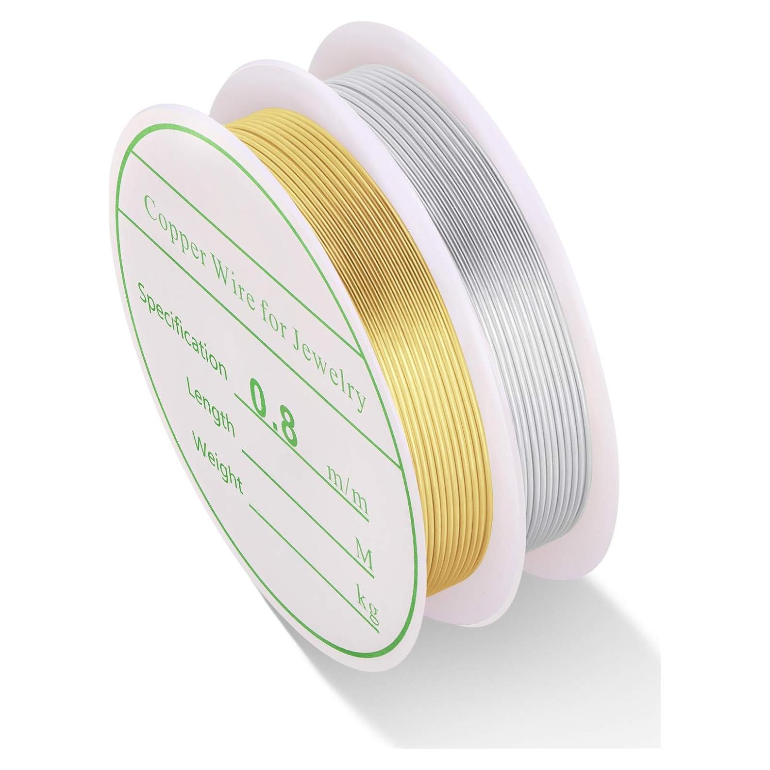 Paquete de 2 Alambres de Joyería MIKIMIQI 0.8mm x 3m Oro Plata