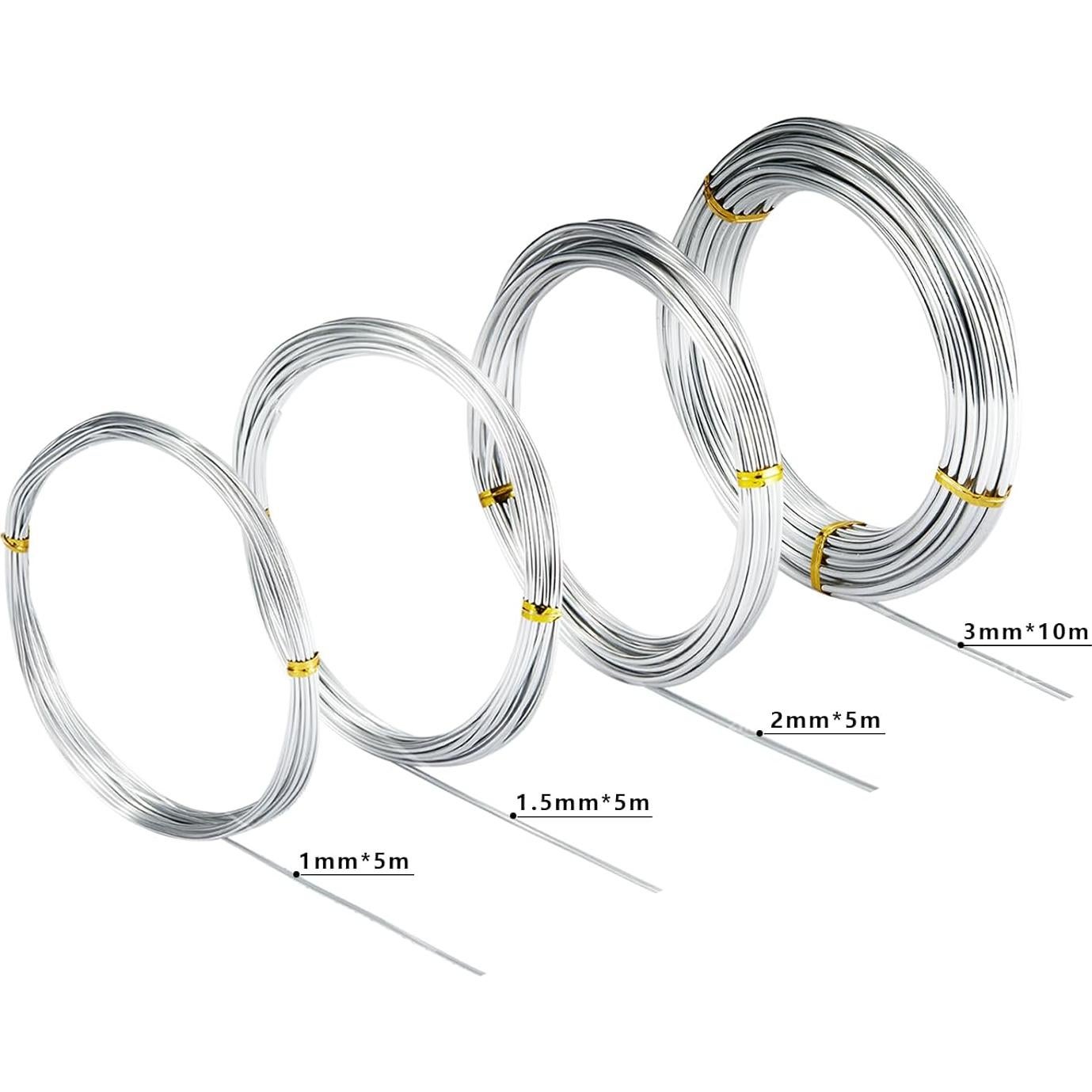 Alambre de Artesanía de Aluminio Zxmissu 4 Pcs 1-3mm 10m Plata