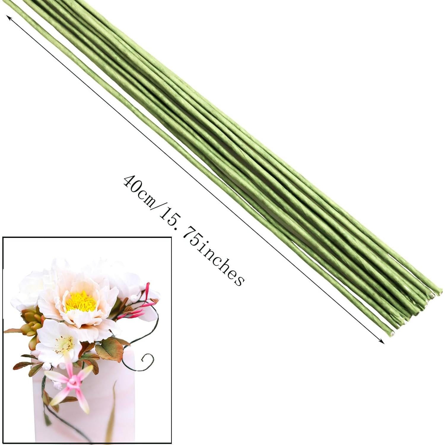 Paquete de 50 Tallos Florales de Alambre Verde 40 cm Etetevntt