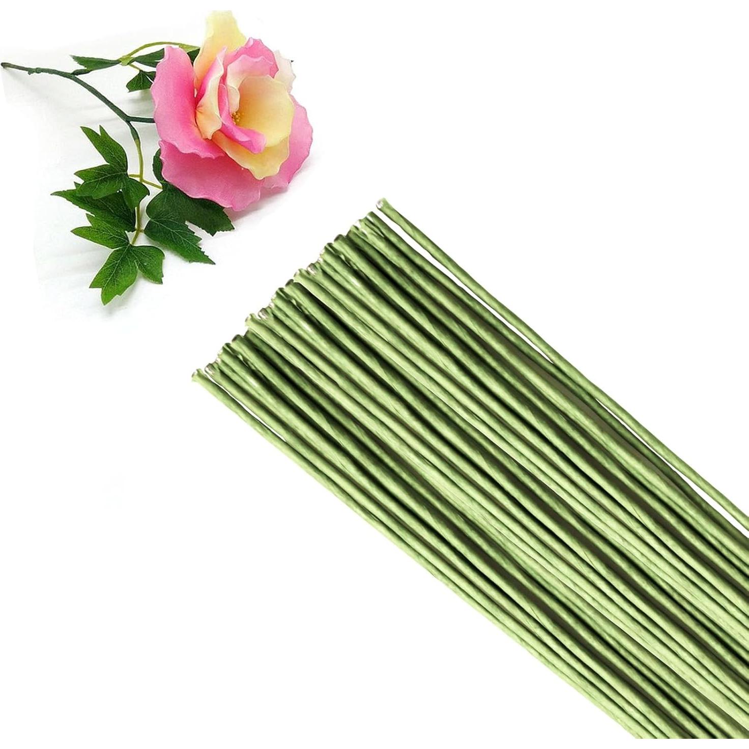 Paquete de 50 Tallos Florales de Alambre Verde 40 cm Etetevntt