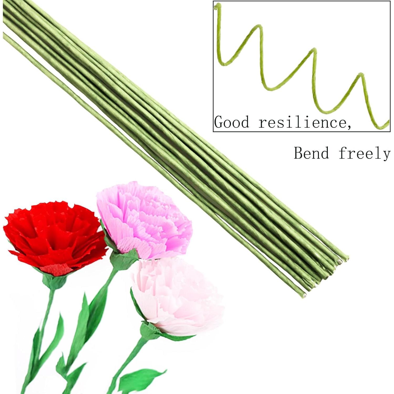 Paquete de 50 Tallos Florales de Alambre Verde 40 cm Etetevntt