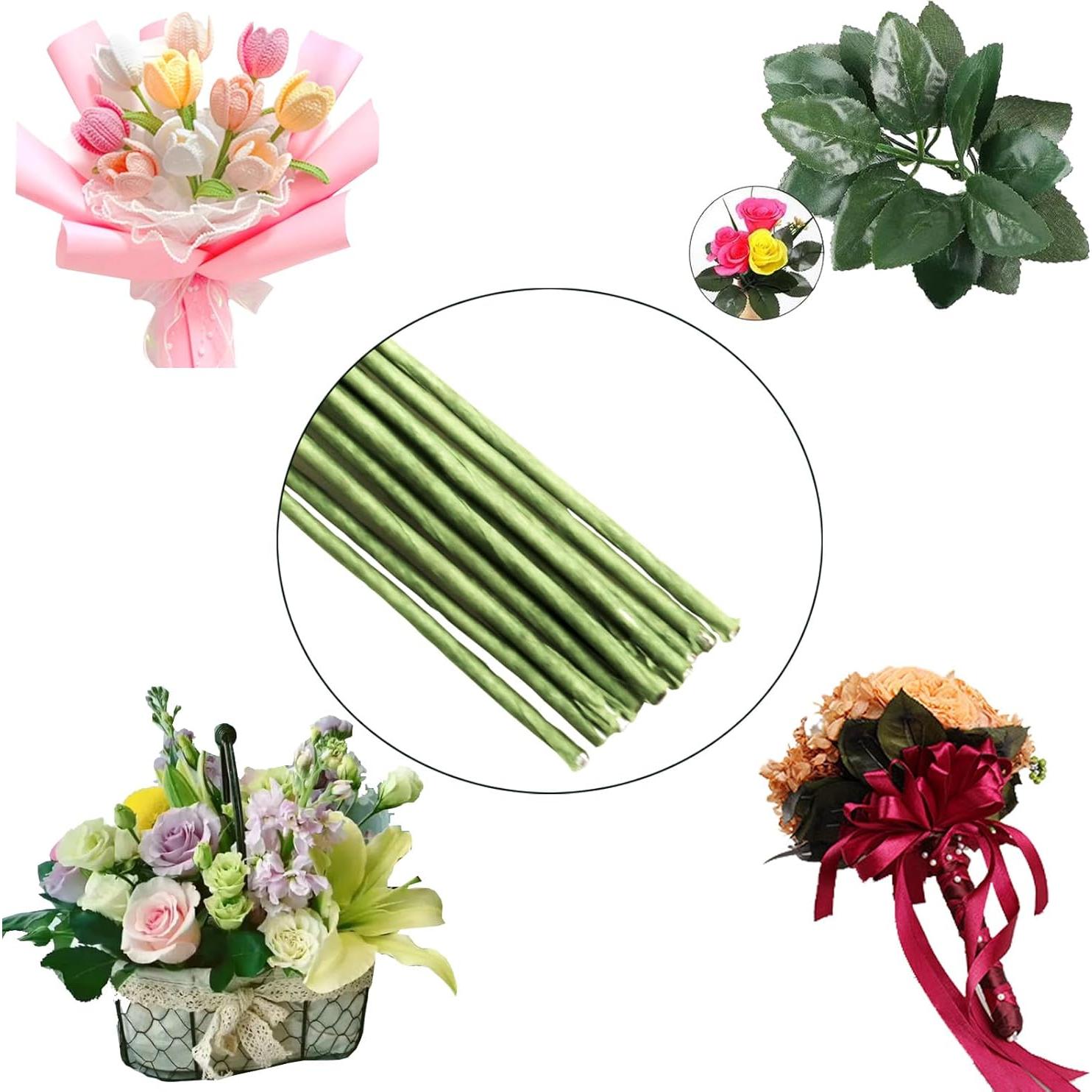 Paquete de 50 Tallos Florales de Alambre Verde 40 cm Etetevntt