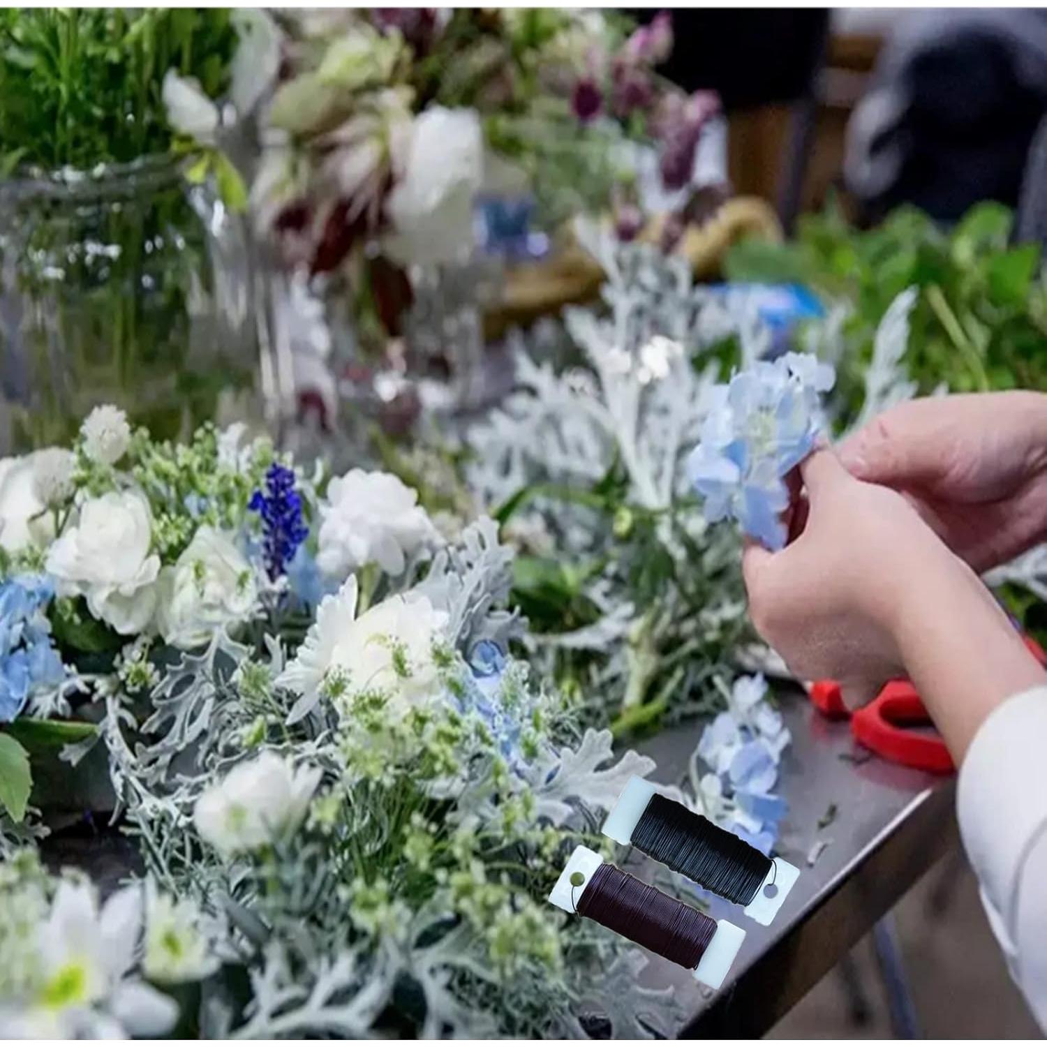 3 Rollos de Alambre Floral Verde Flexible 22 Gauge 30.18m